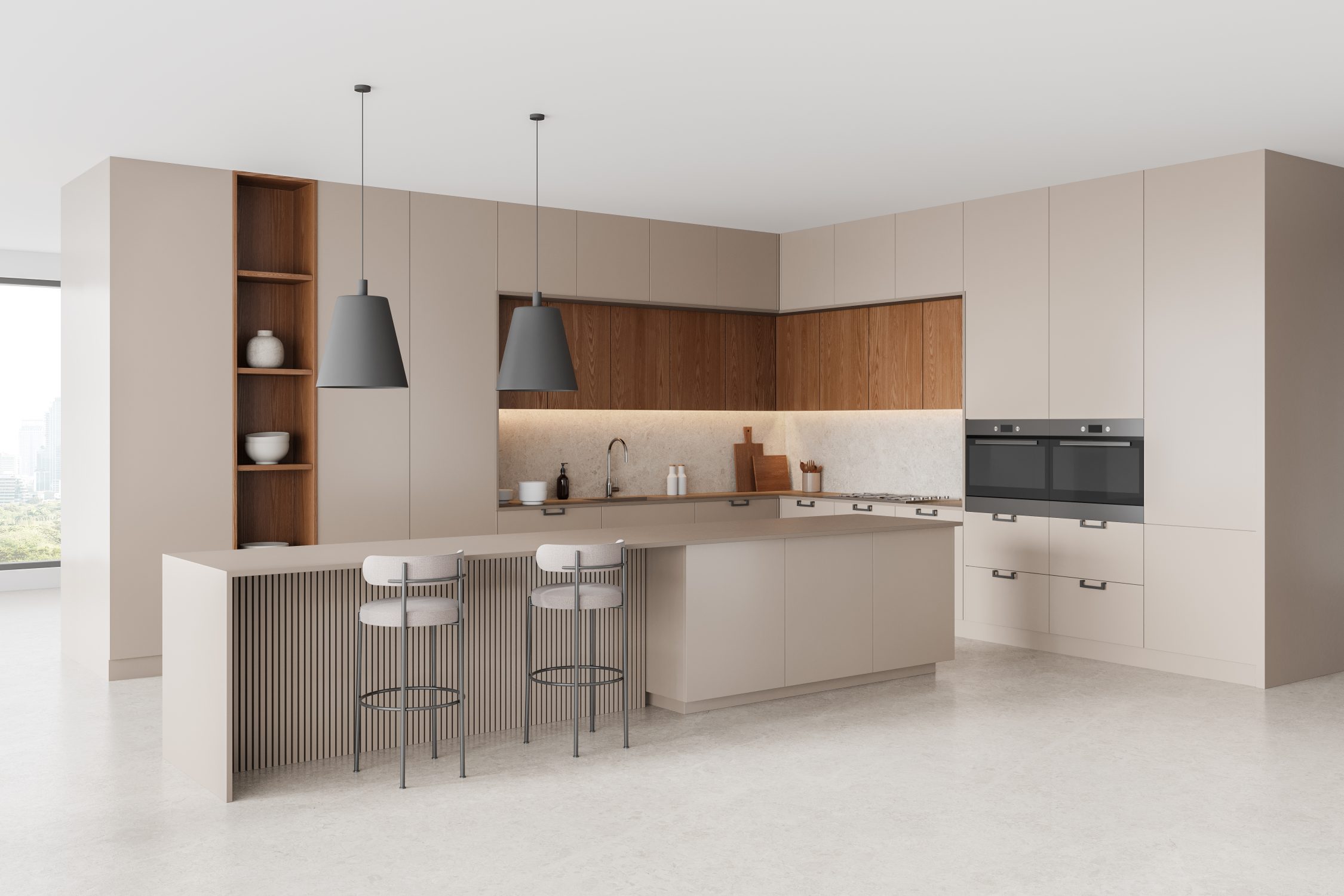 Modern Minimalist Natural Wood Open Kitchen BFP Cabinetry