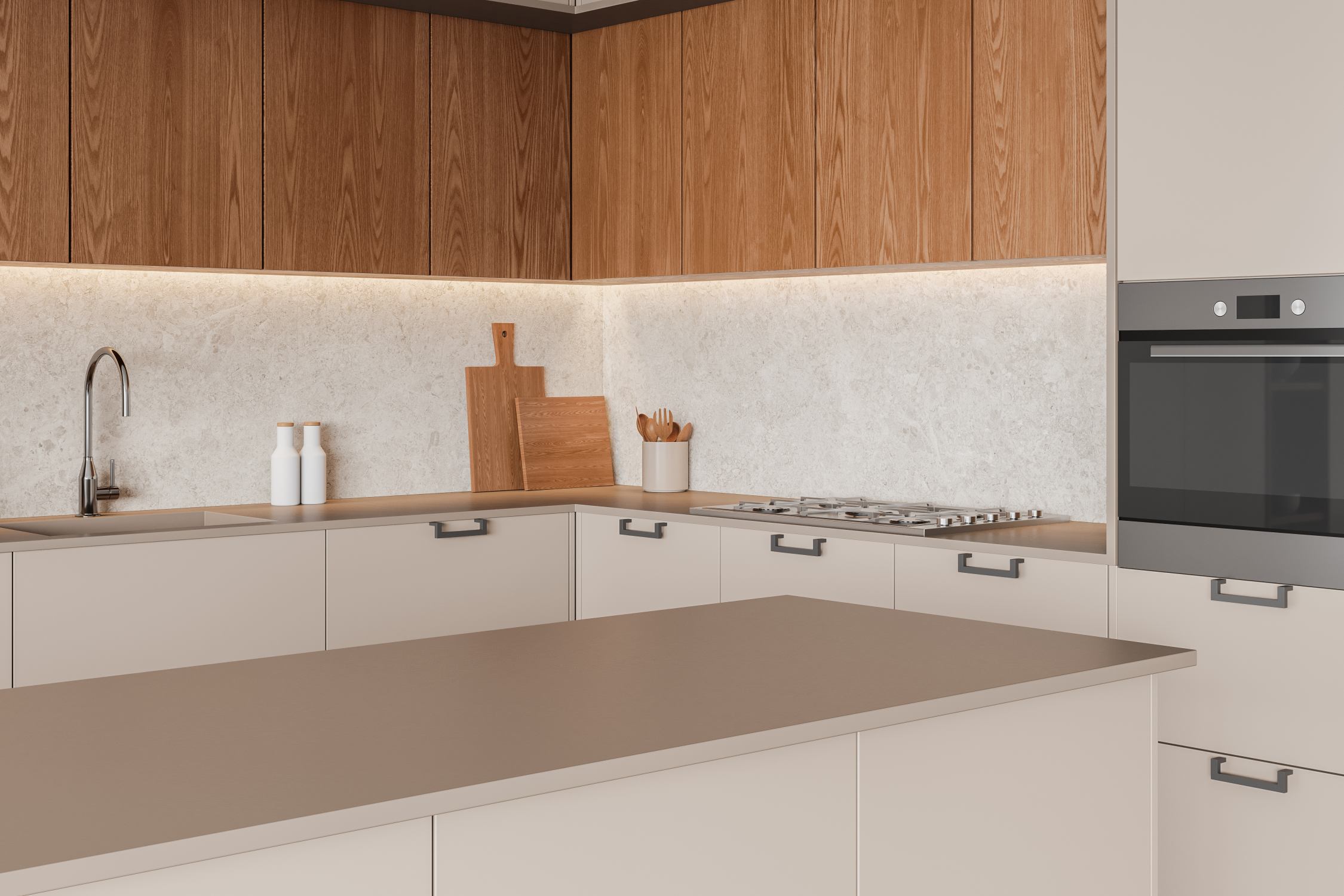 Modern Minimalist Natural Wood Open Kitchen BFP Cabinetry