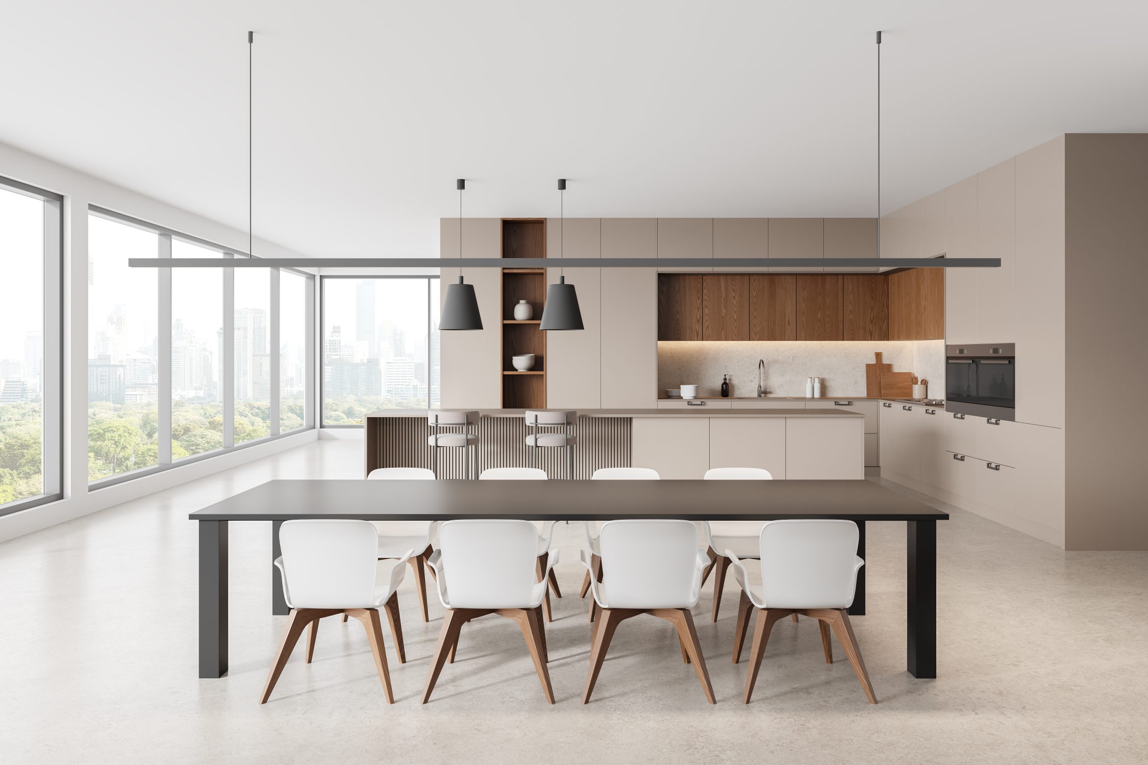 Modern Minimalist Natural Wood Open Kitchen BFP Cabinetry