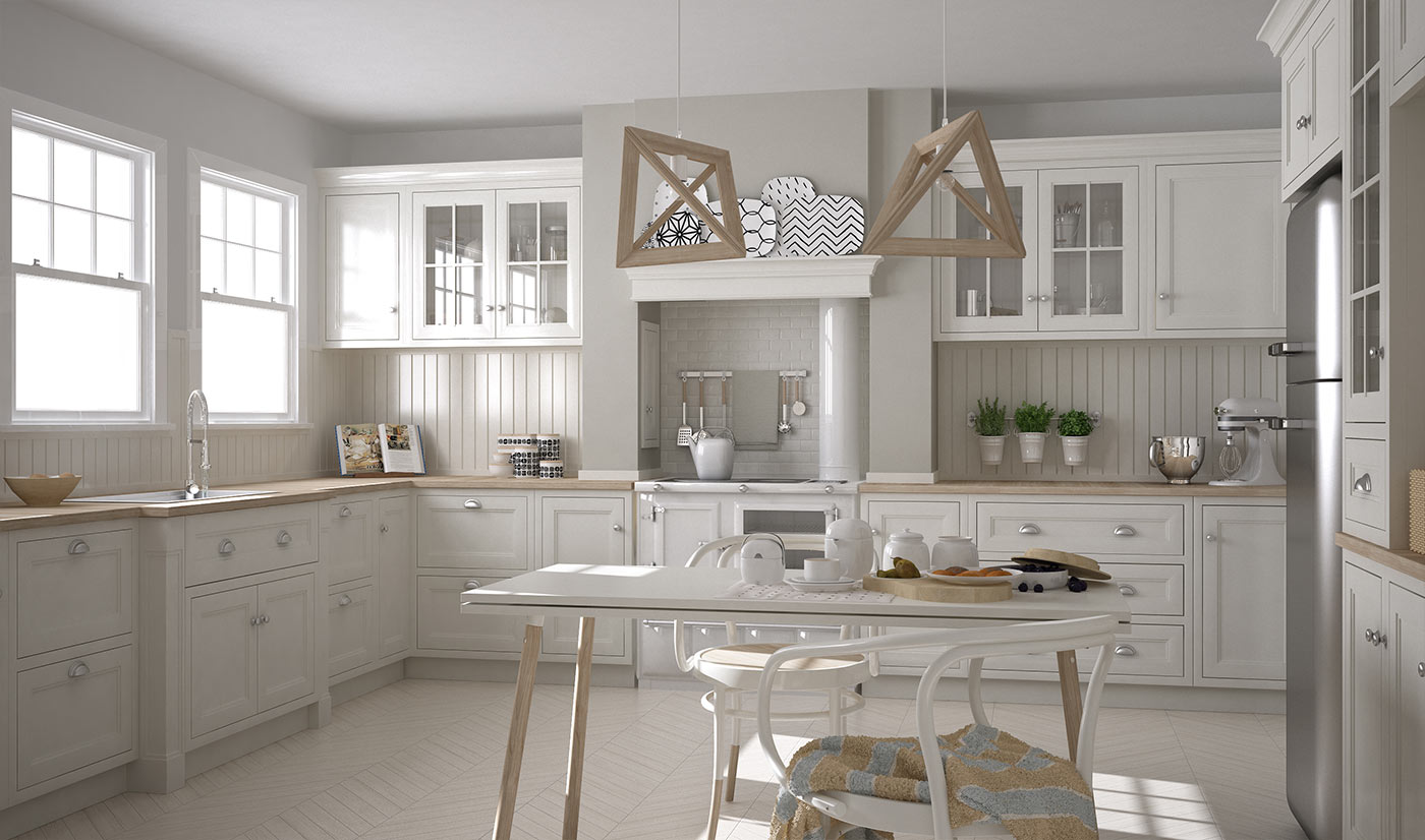 Transitional Style Matt White Lacquer Shaker Customized Kitchen Cabinets 