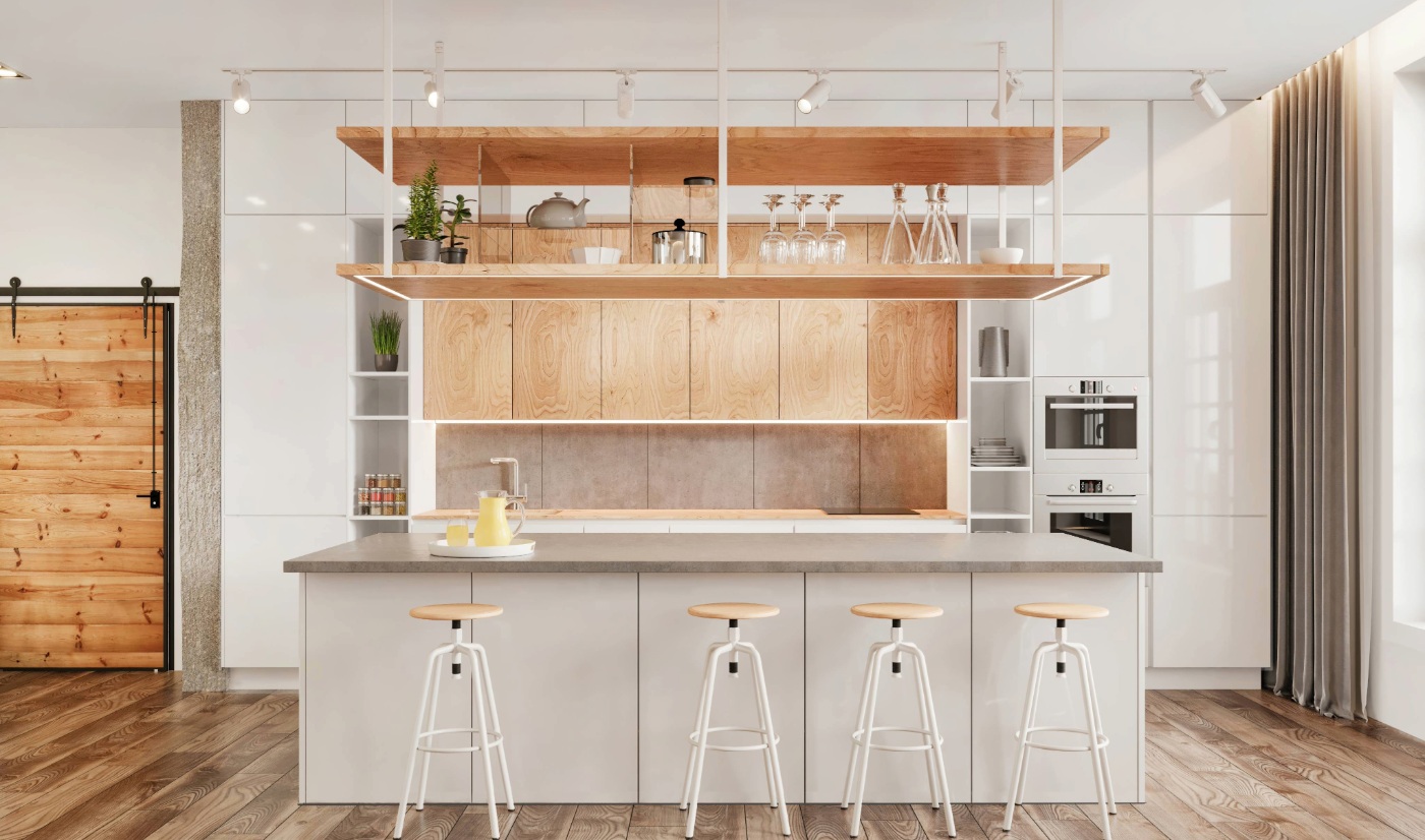 Modern Lacquer Matte Grey Kitchen Cabinet With Island