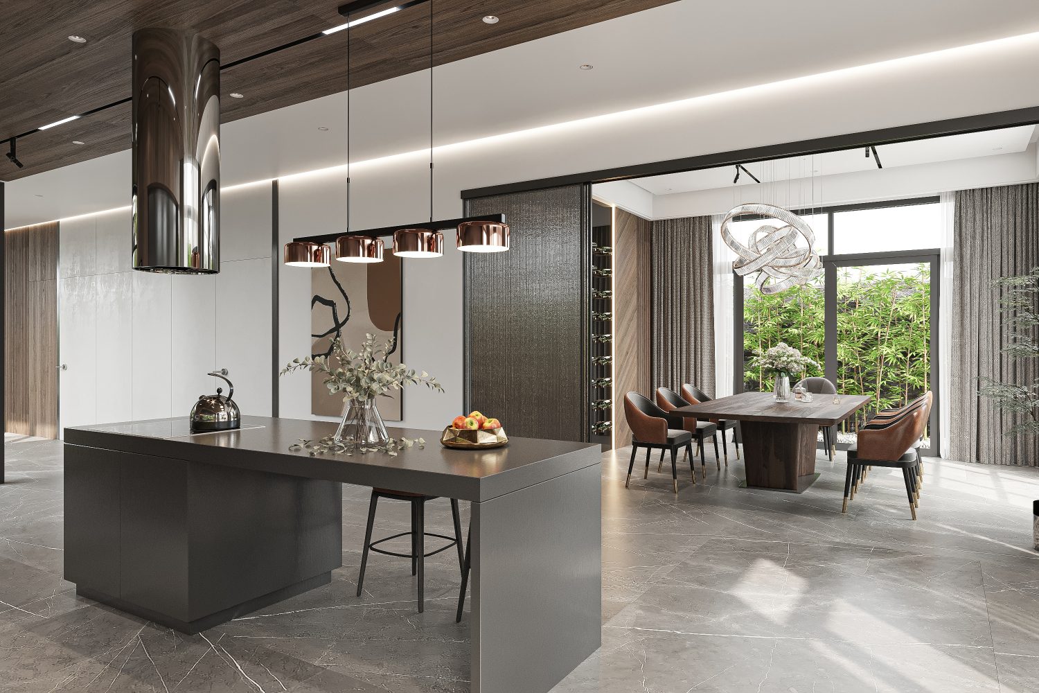 Custom Modern Kitchen With Matte Black Walnut Finish