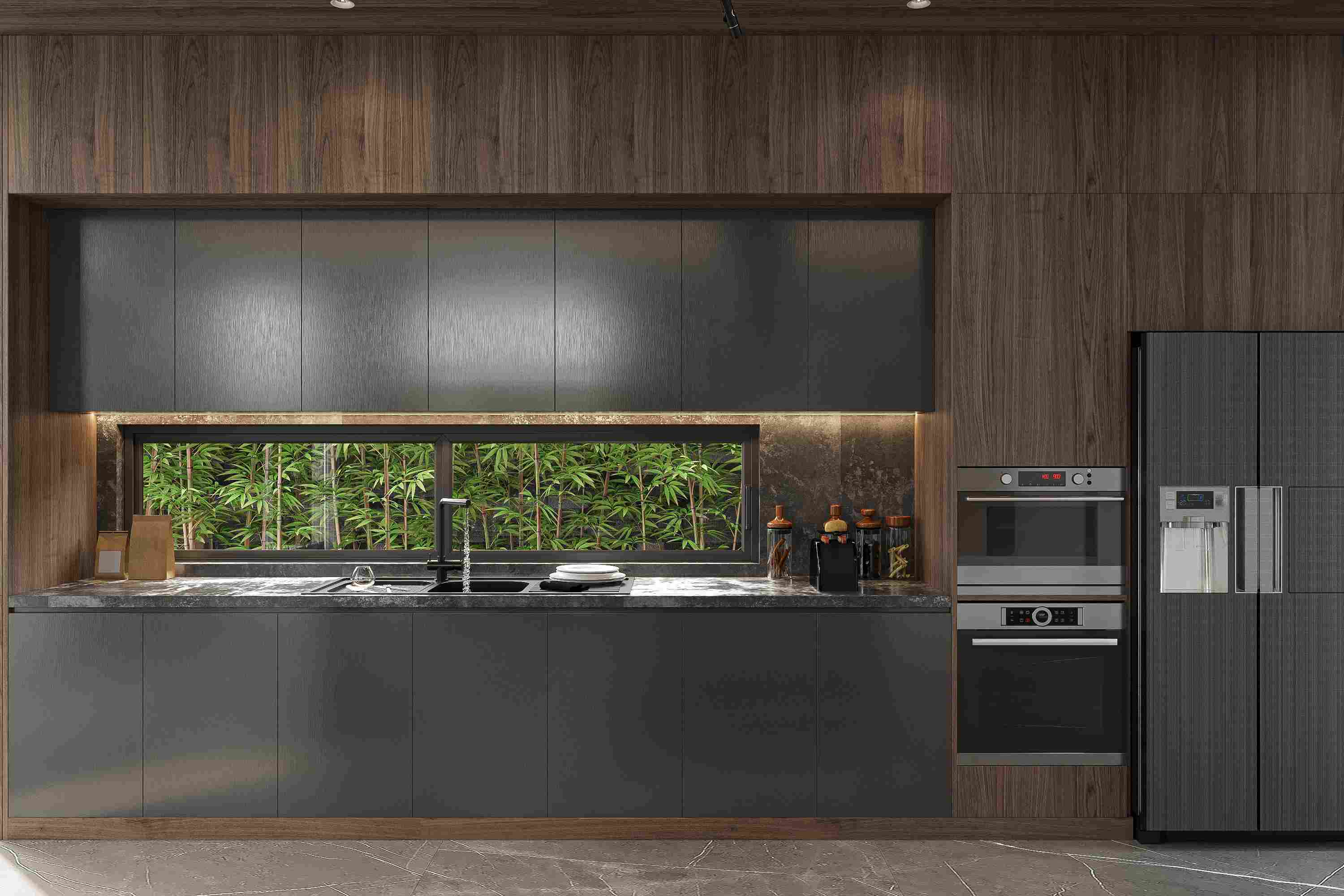 Custom Modern Kitchen With Matte Black Walnut Finish