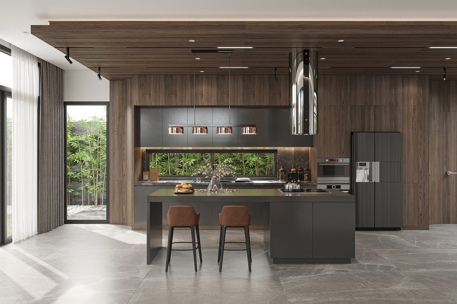 Custom Modern Kitchen With Matte Black Walnut Finish