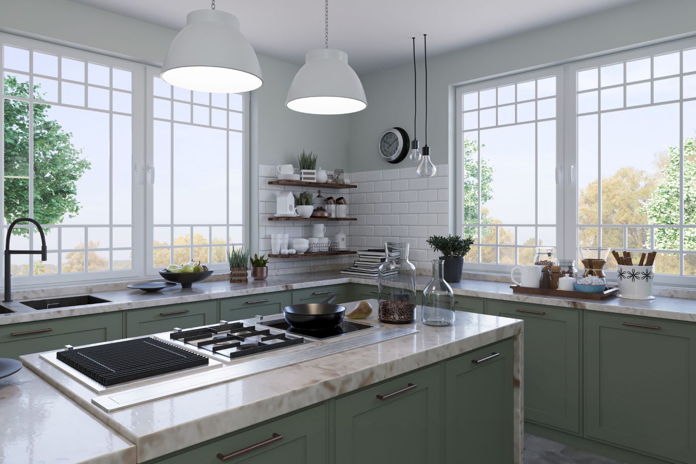 Modern Farmhouse Charm in Sage Green Shaker Cabinetry