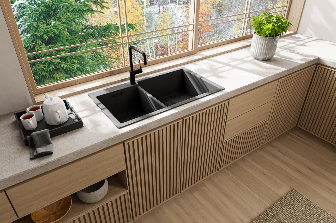 Natural Wood Fluted Cabinetry Modern Minimalist Texture