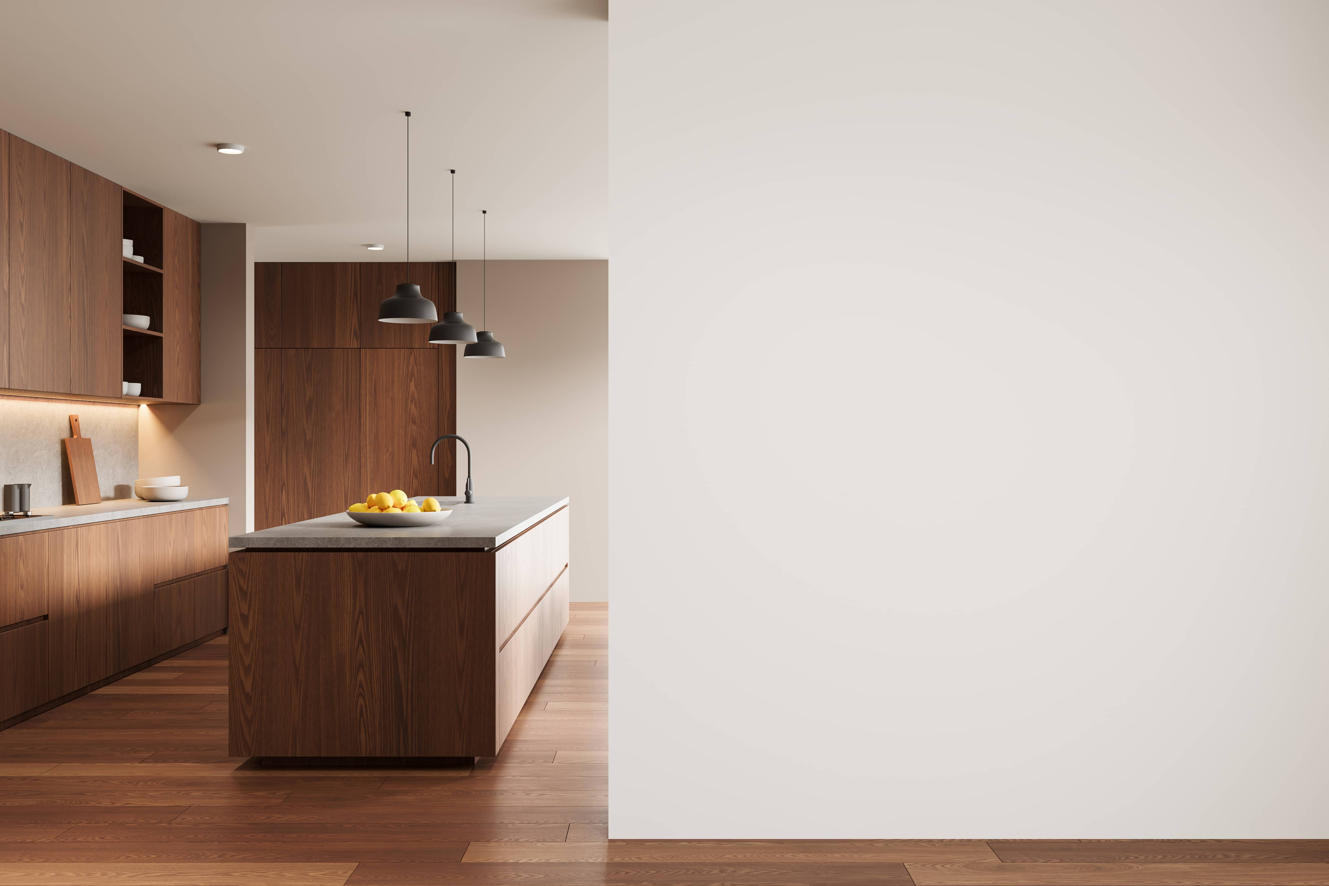 Modern Wood Grain Kitchen with Island | Minimalist Cabinetry - BFP Cabinetry