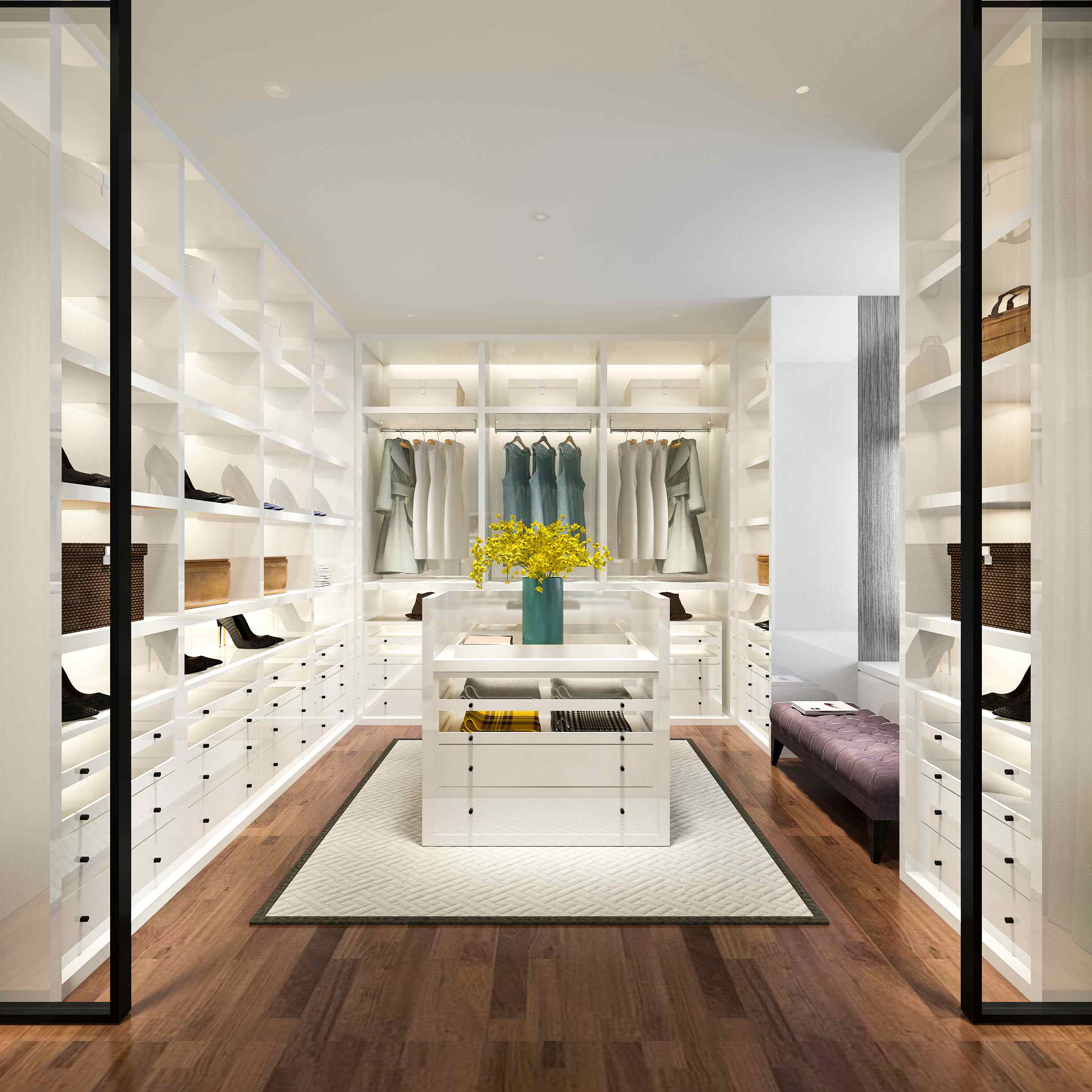 European Style Melamine Walk-In Closet | Custom White Wardrobe System-- BFP Cabinetry