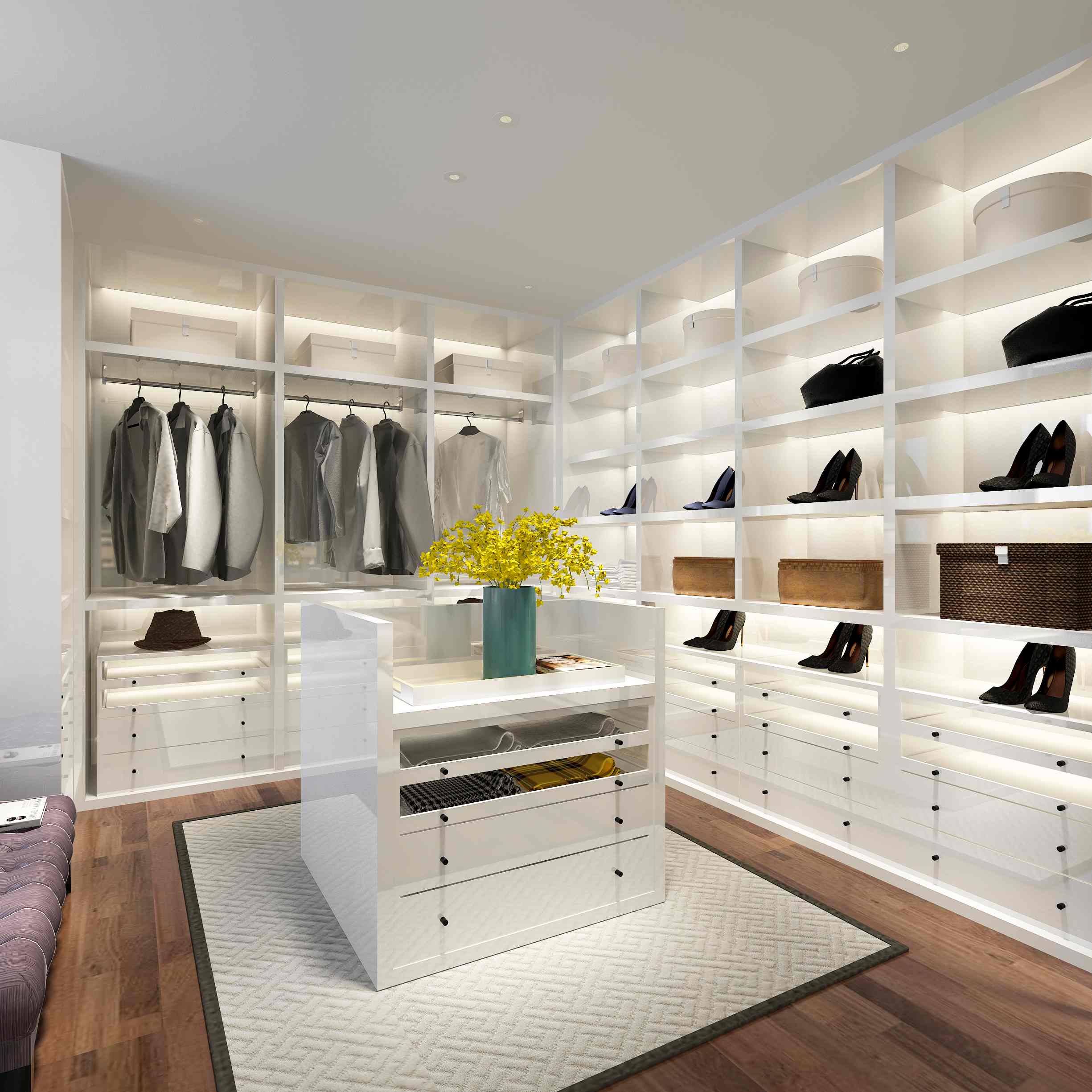 European Style Melamine Walk-In Closet | Custom White Wardrobe System-- BFP Cabinetry