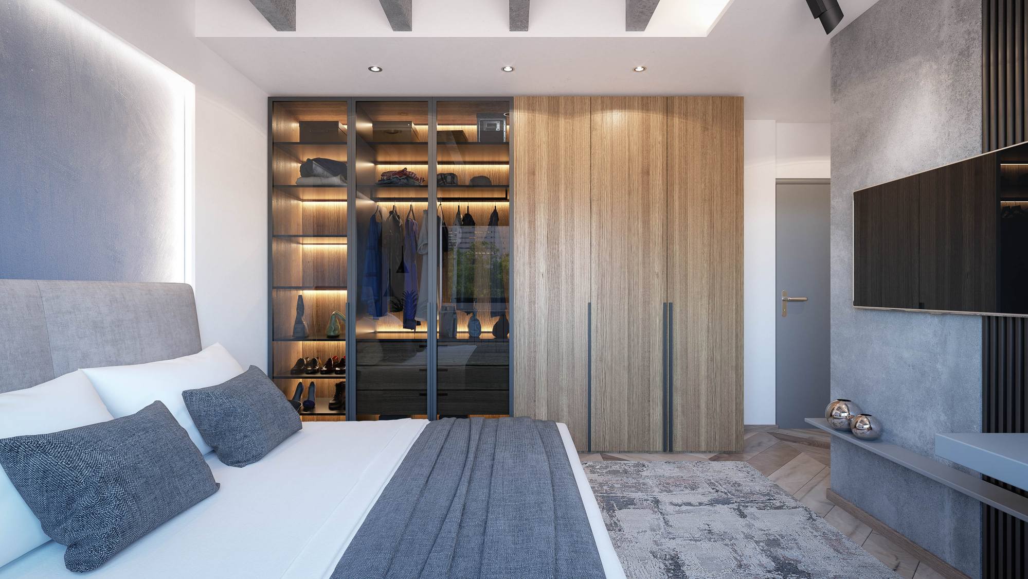 Melamine Wood-grain Glass Swing Door Wardrobe cost-effective