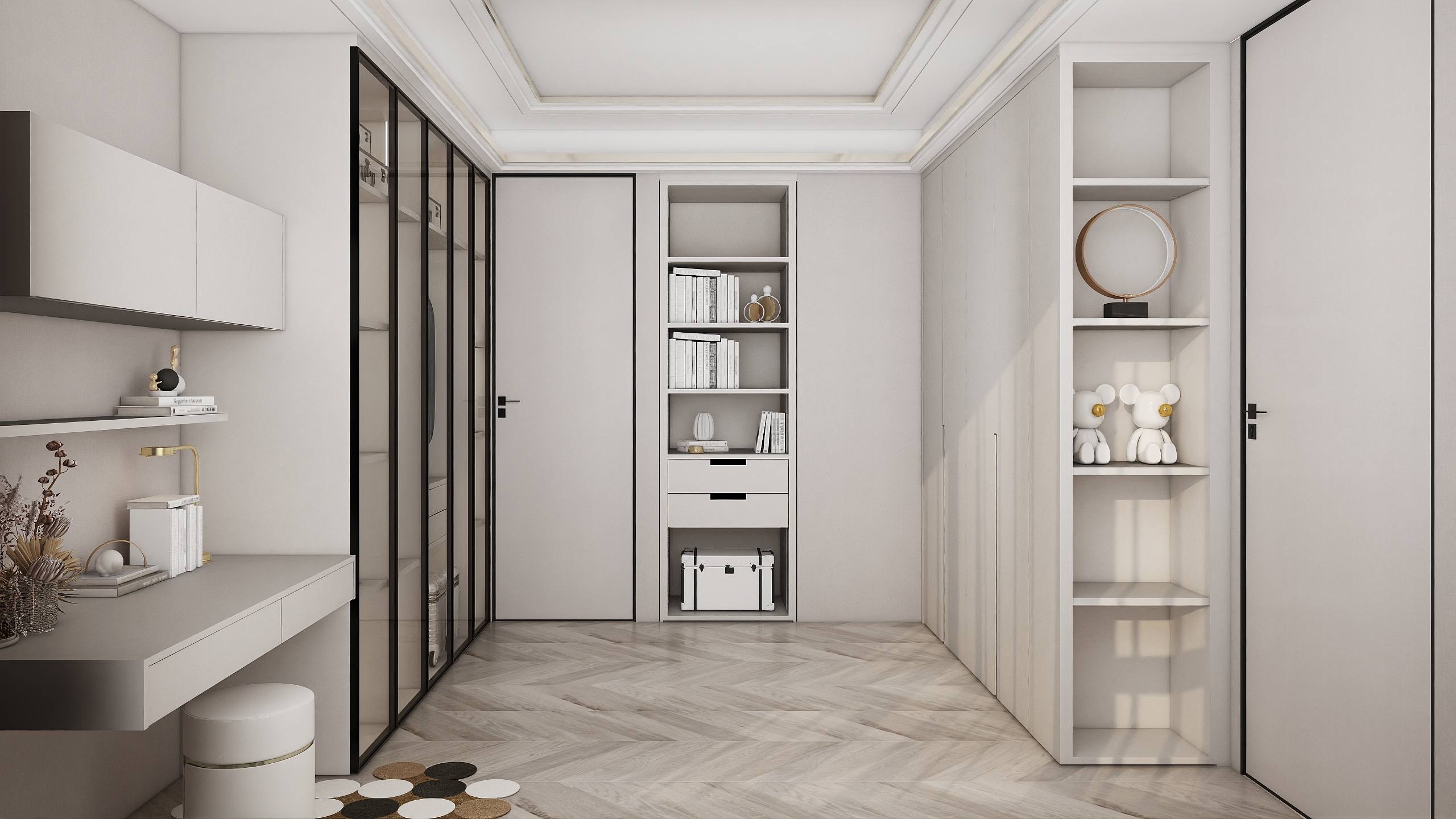 Custom Minimalist Walk-In Closet In Creamy White Matte