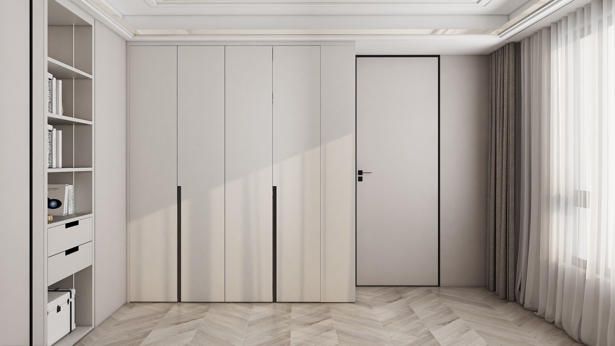 Custom Minimalist Walk-In Closet In Creamy White Matte