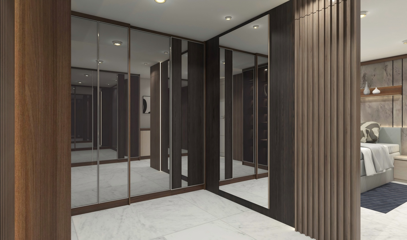 BFP Modern Mirror & Fluted Sliding Door Wardrobe 