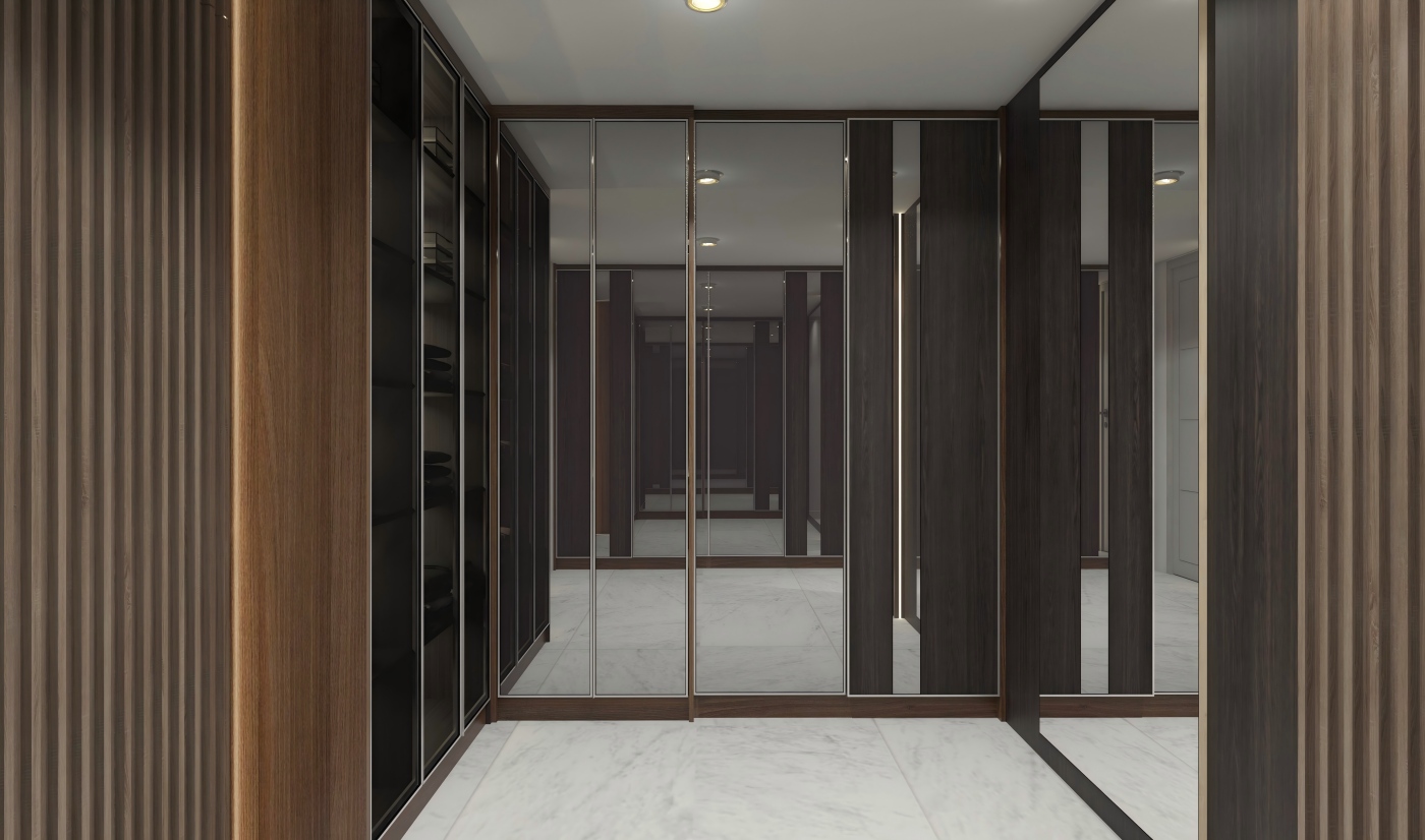 BFP Modern Mirror & Fluted Sliding Door Wardrobe 