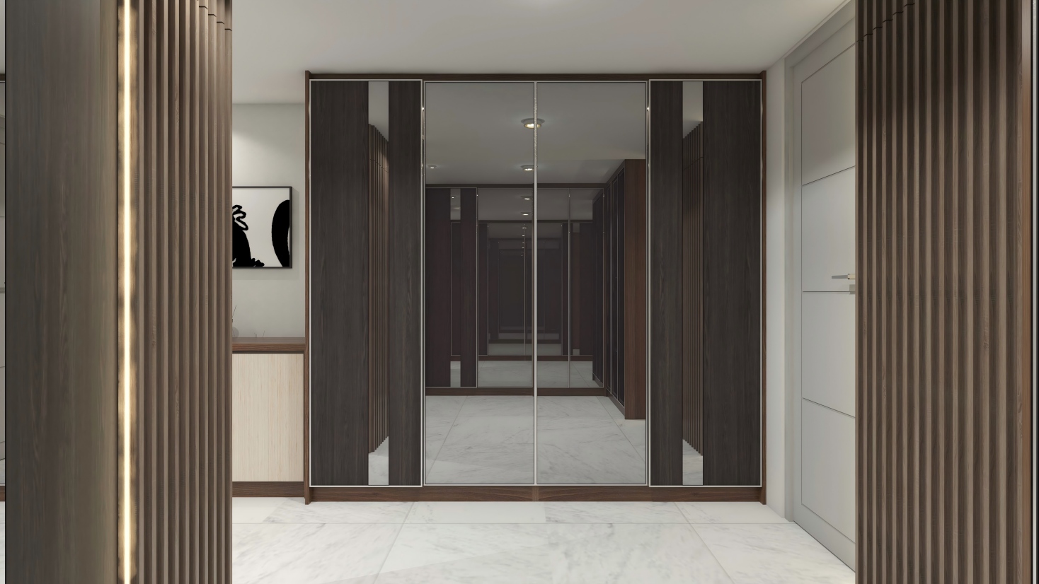 BFP Modern Mirror & Fluted Sliding Door Wardrobe 
