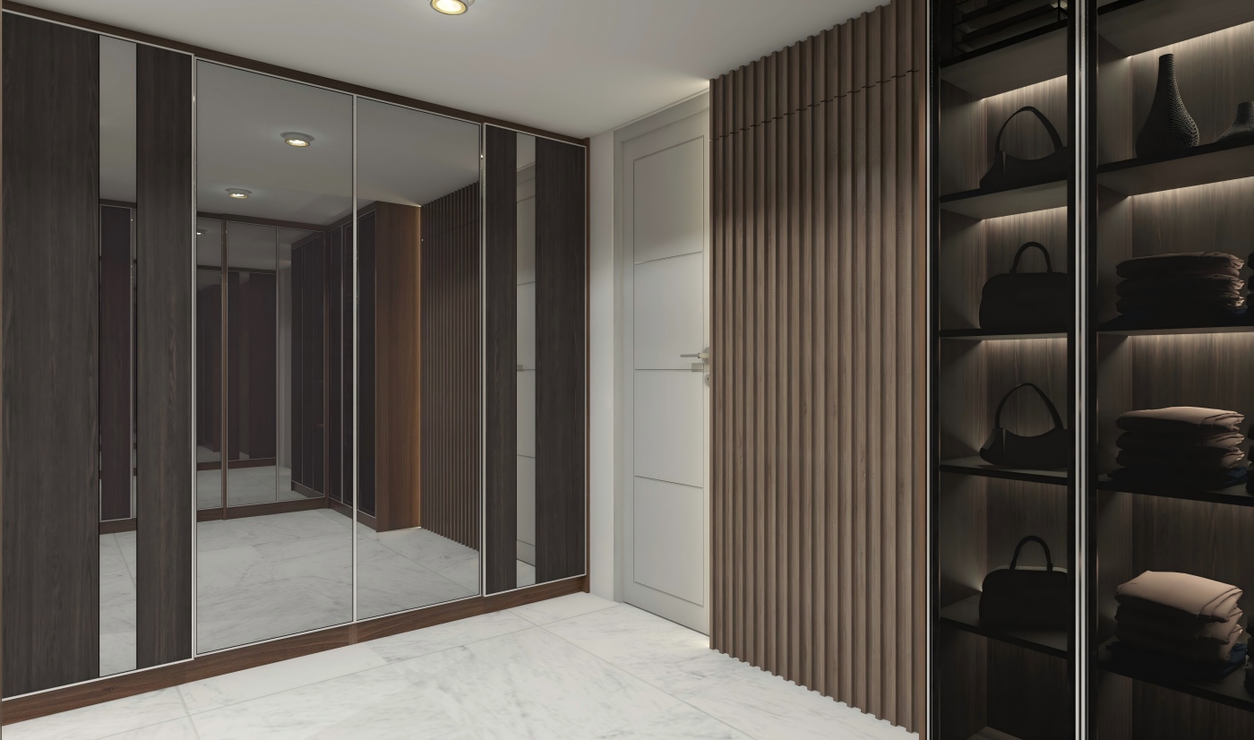 BFP Modern Mirror & Fluted Sliding Door Wardrobe 