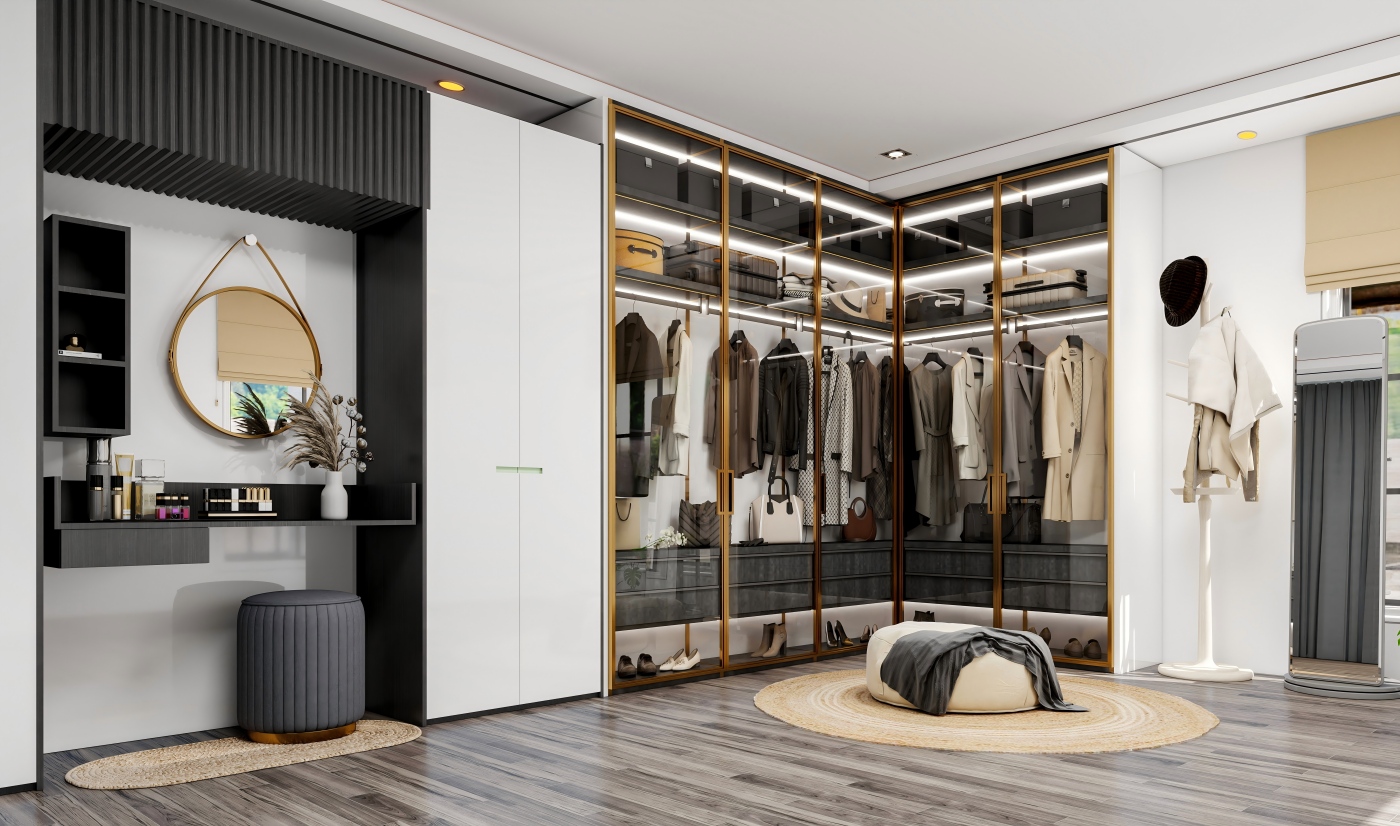 Contemporary White Matt Lacquer Wardrobe with Handle Swing Door Wardrobe