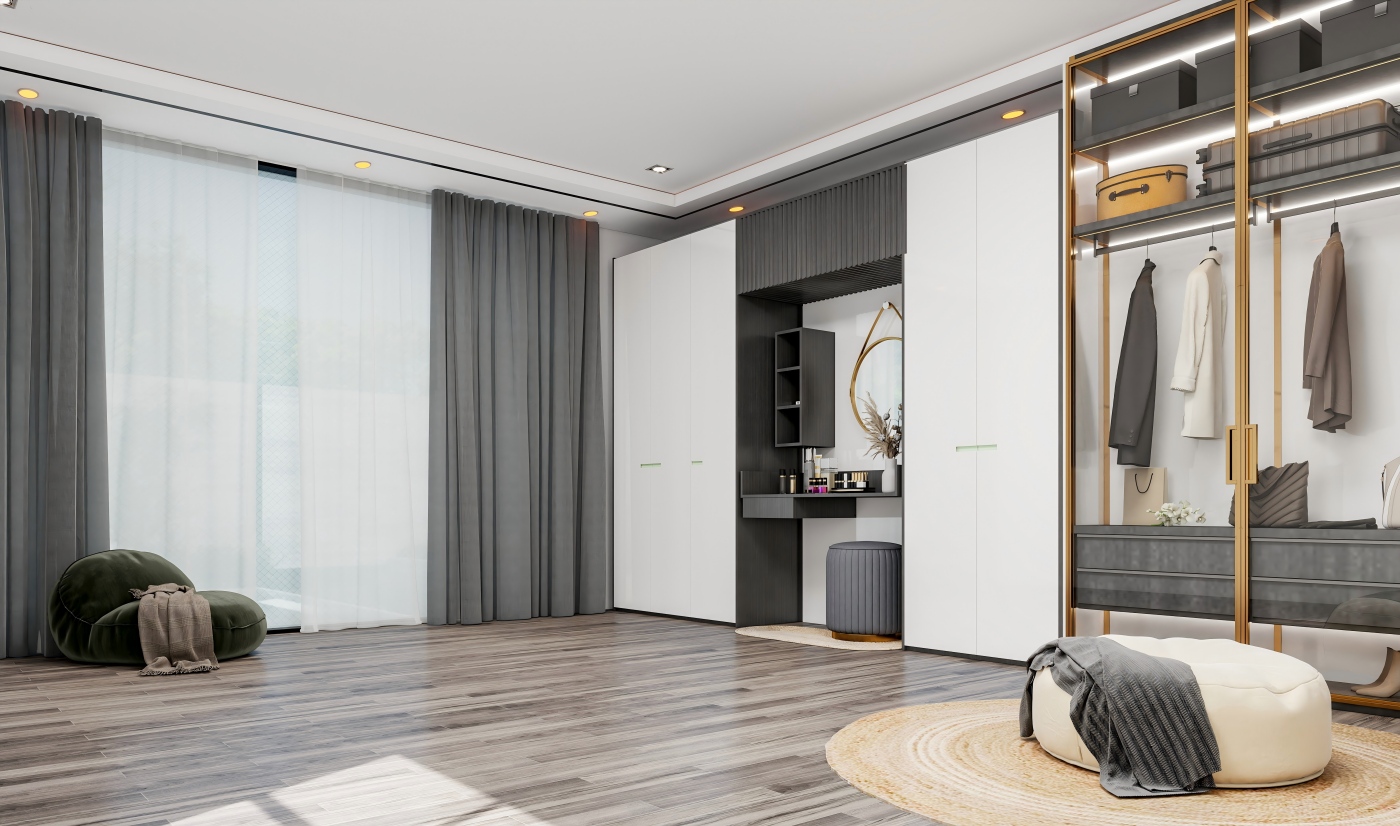 Contemporary White Matt Lacquer Wardrobe with Handle Swing Door Wardrobe