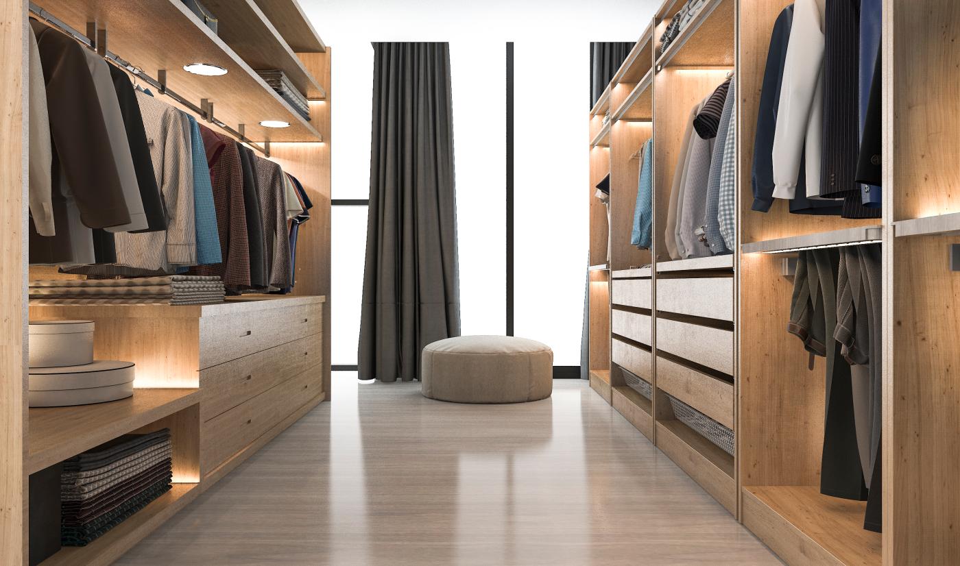 Customized Melamine Master Walk-in Closet with Led lights