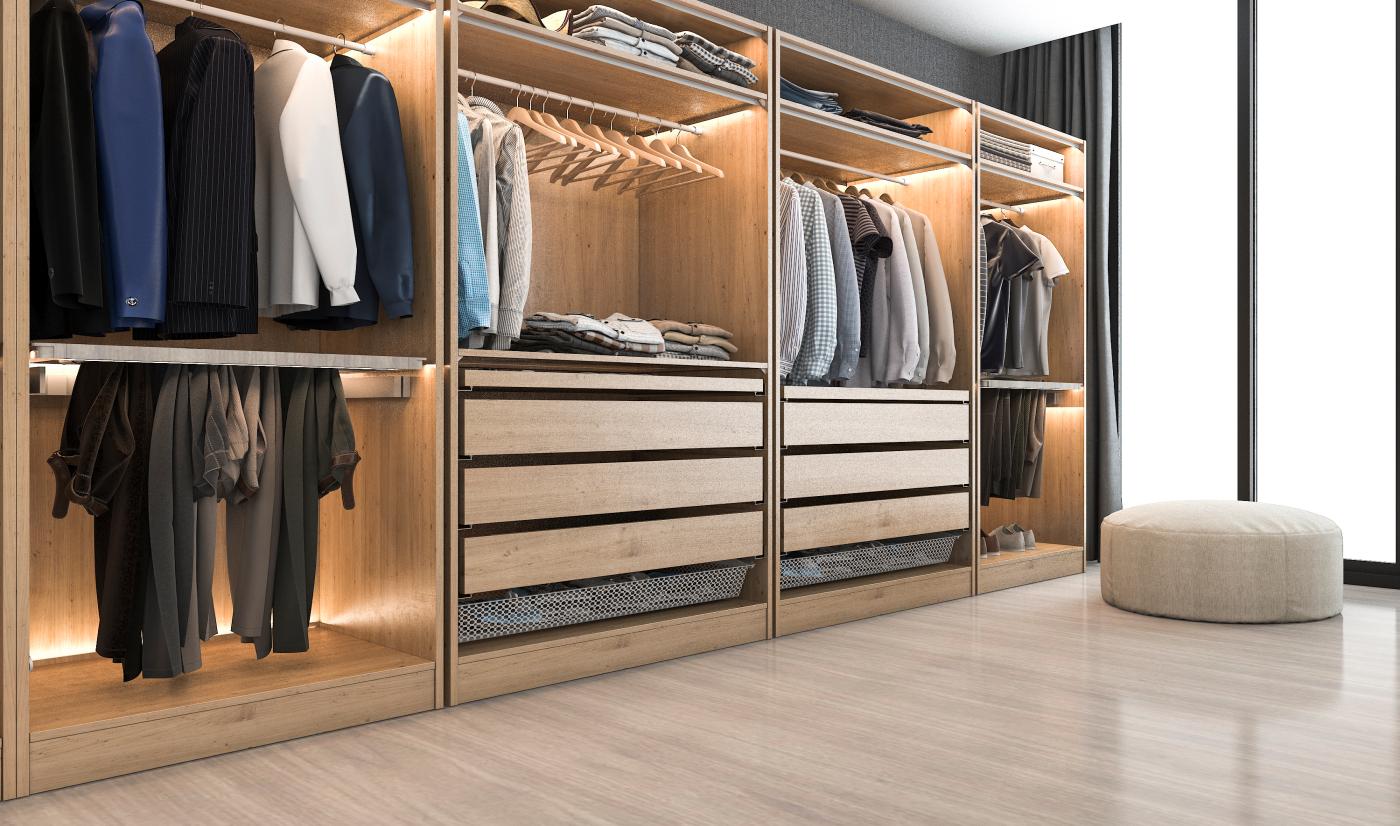 Customized Melamine Master Walk-in Closet with Led lights