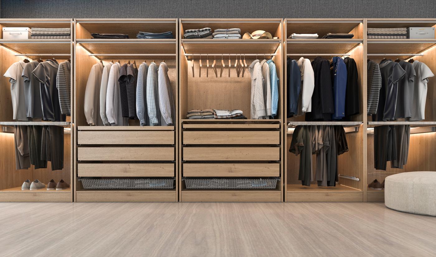 Customized Melamine Master Walk-in Closet with Led lights