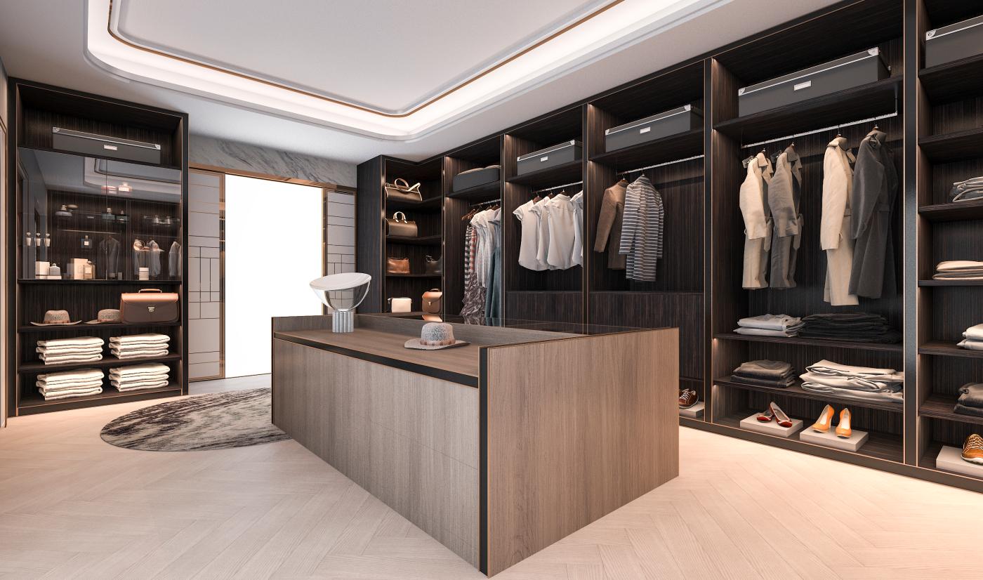 Customized Melamine Master Walk-in Closet With Island