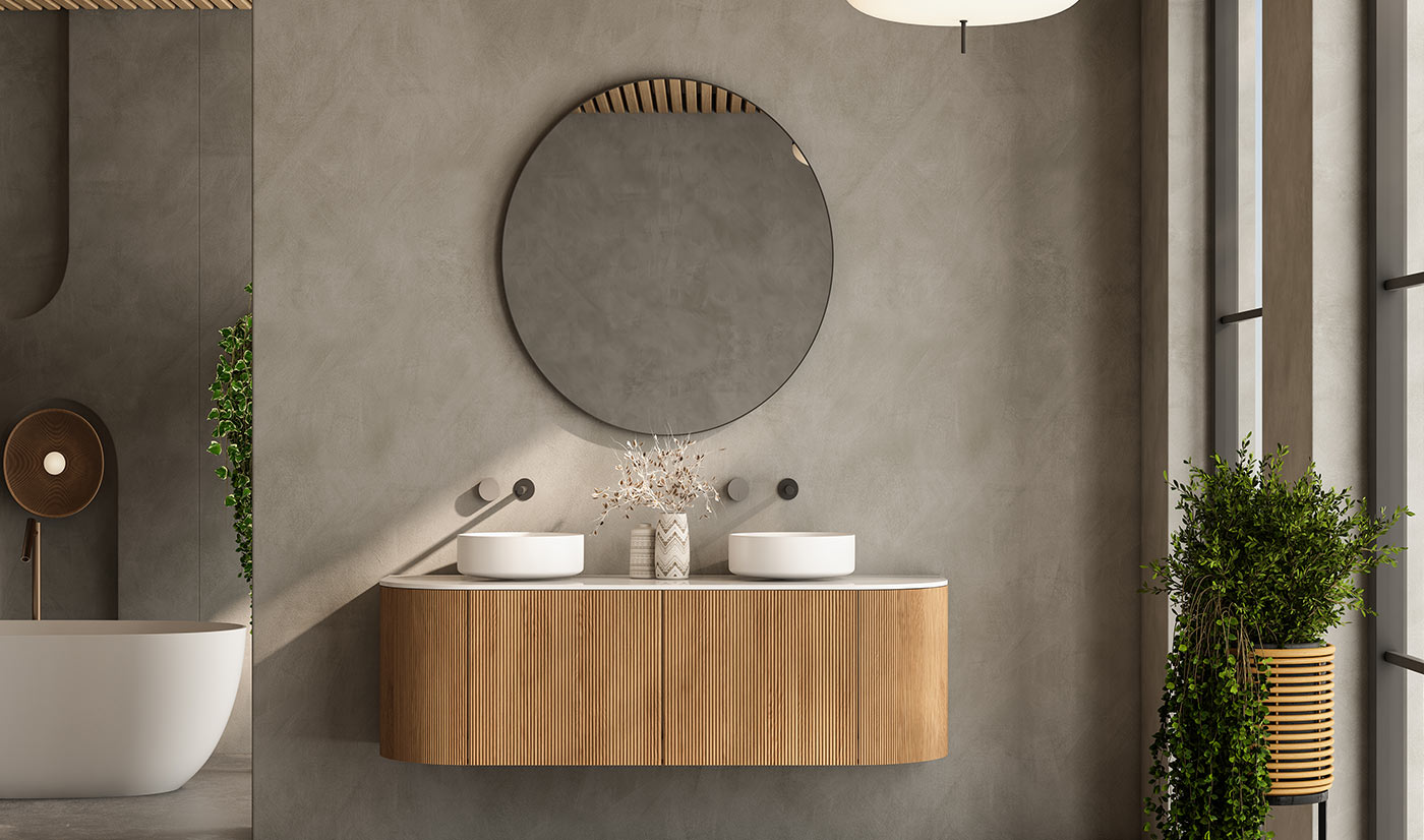 Wave Fluted Door Wall Mounted Bathroom Vanity Cabinet