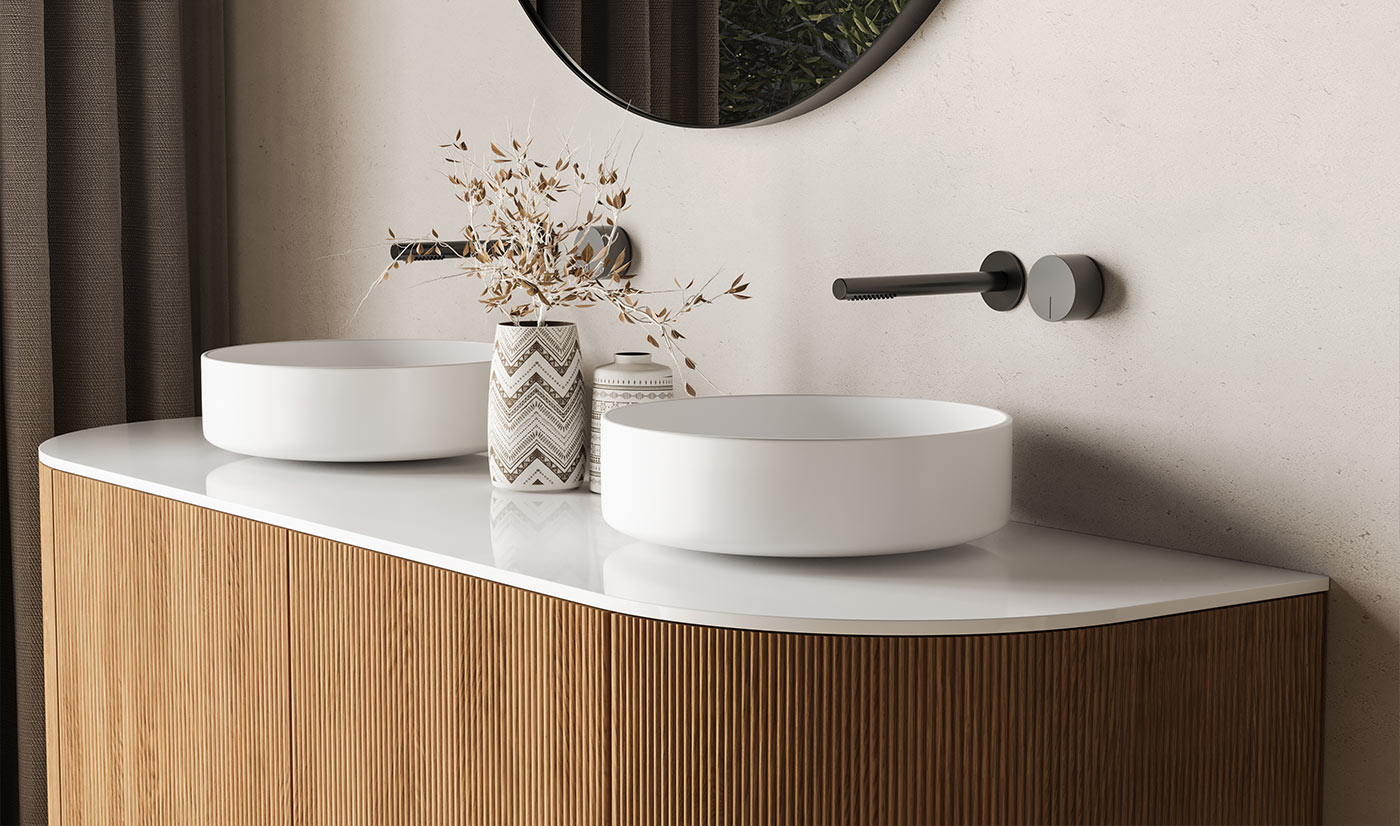 Wave Fluted Door Wall Mounted Bathroom Vanity Cabinet