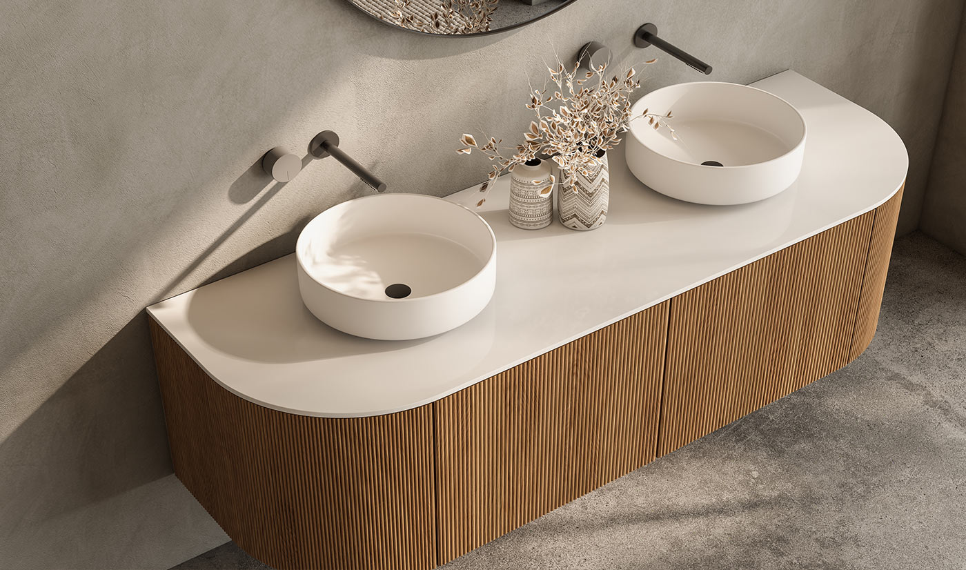 Wave Fluted Door Wall Mounted Bathroom Vanity Cabinet