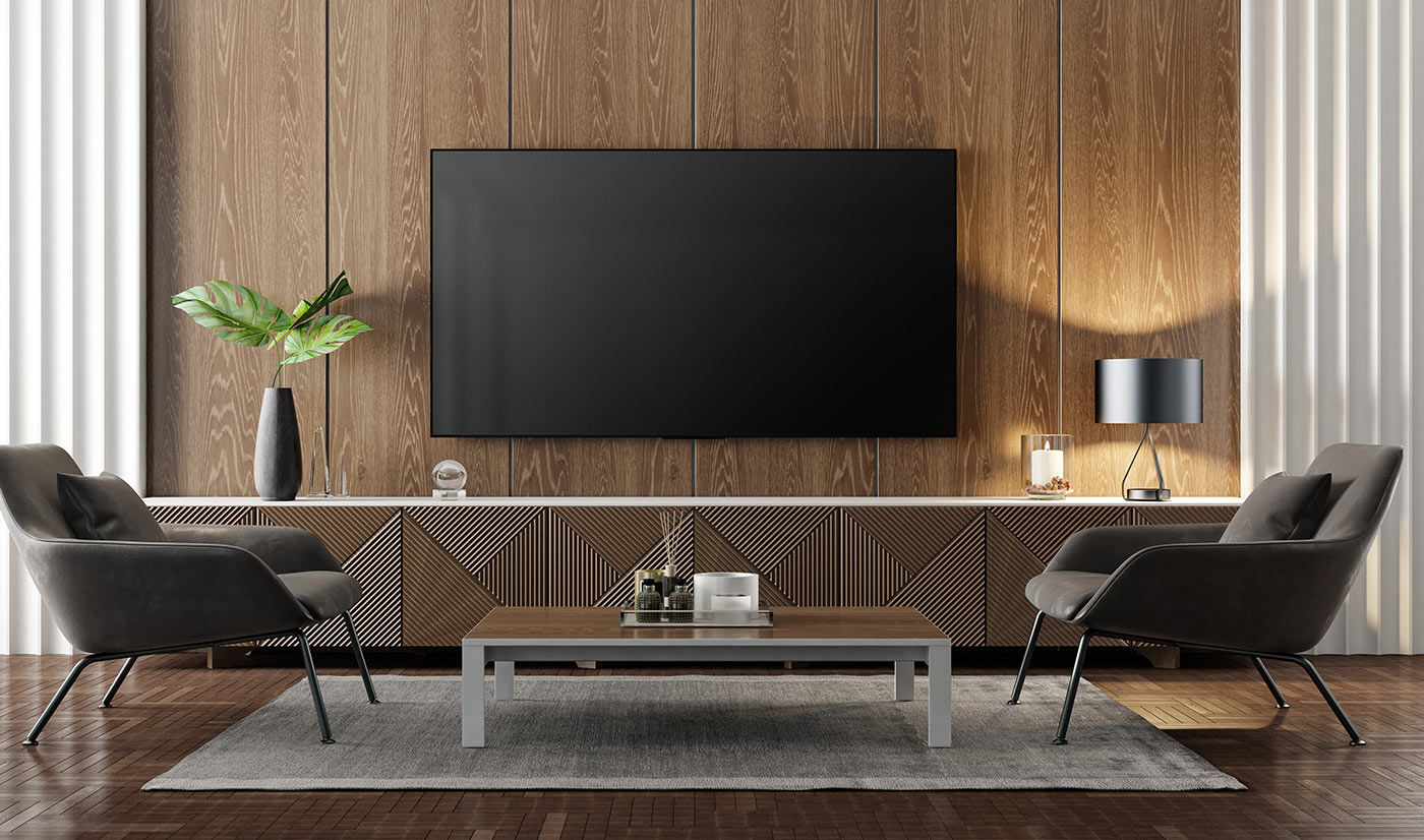 Modern Wood Grain TV Cabinets With Special Door Profile Design