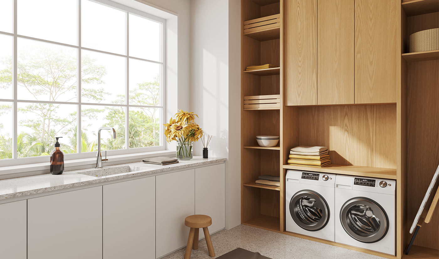 Premium Two-Tone Laundry Cabinet with Lacquer and Wood Grain Finish