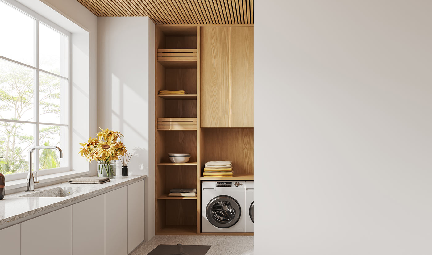 Premium Two-Tone Laundry Cabinet with Lacquer and Wood Grain Finish
