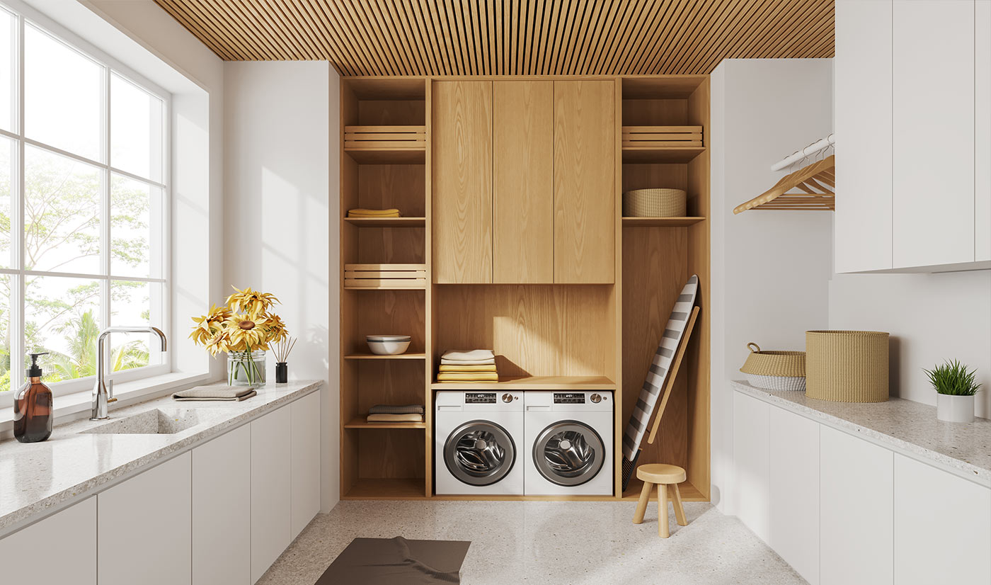 Premium Two-Tone Laundry Cabinet with Lacquer and Wood Grain Finish