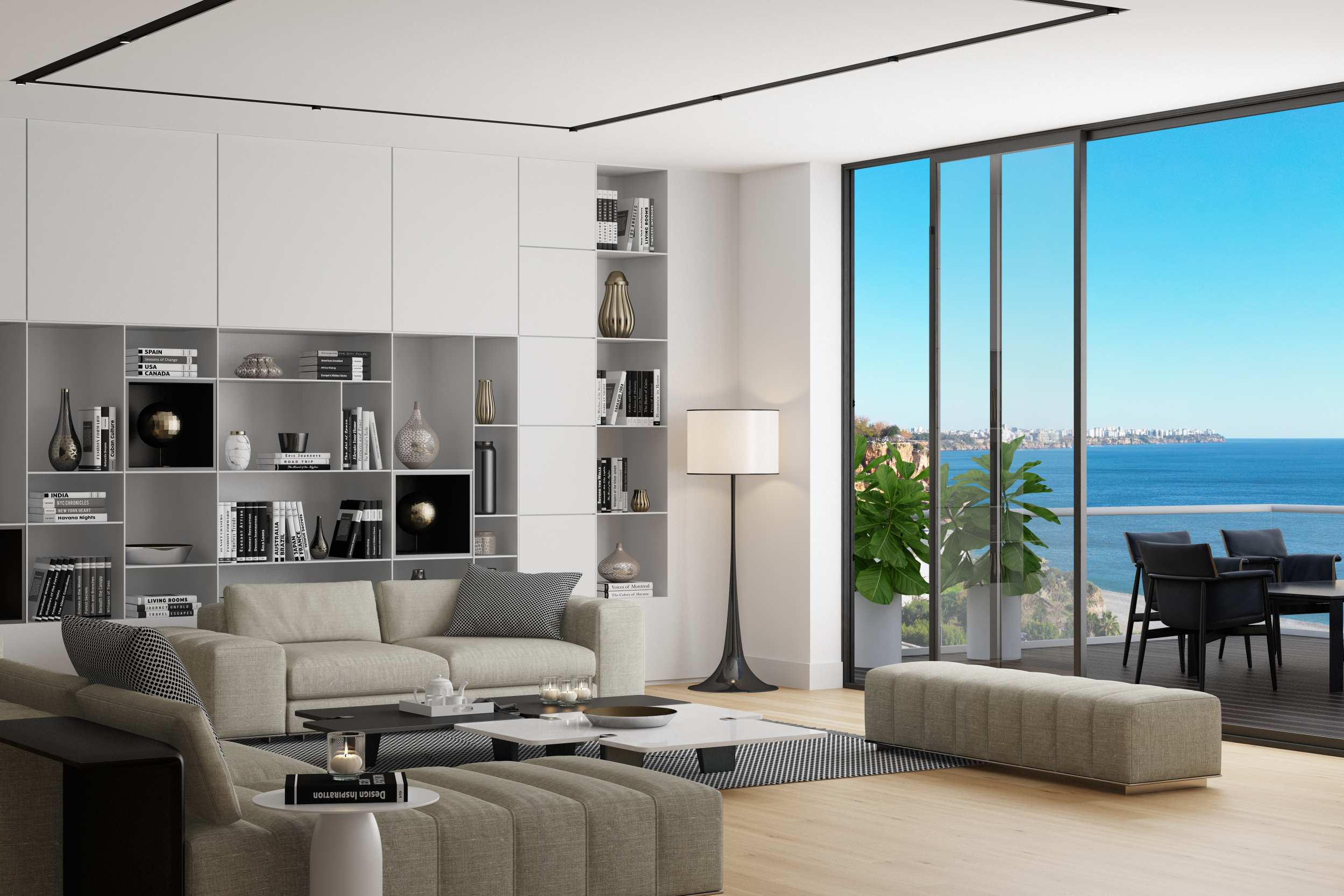Wall-to-Wall Combination Bookshelf And TV Stand Unit