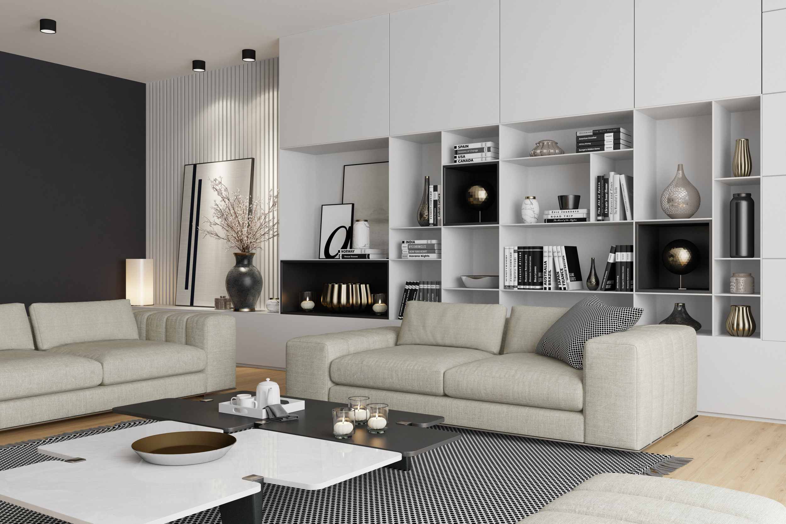 Wall-to-Wall Combination Bookshelf And TV Stand Unit