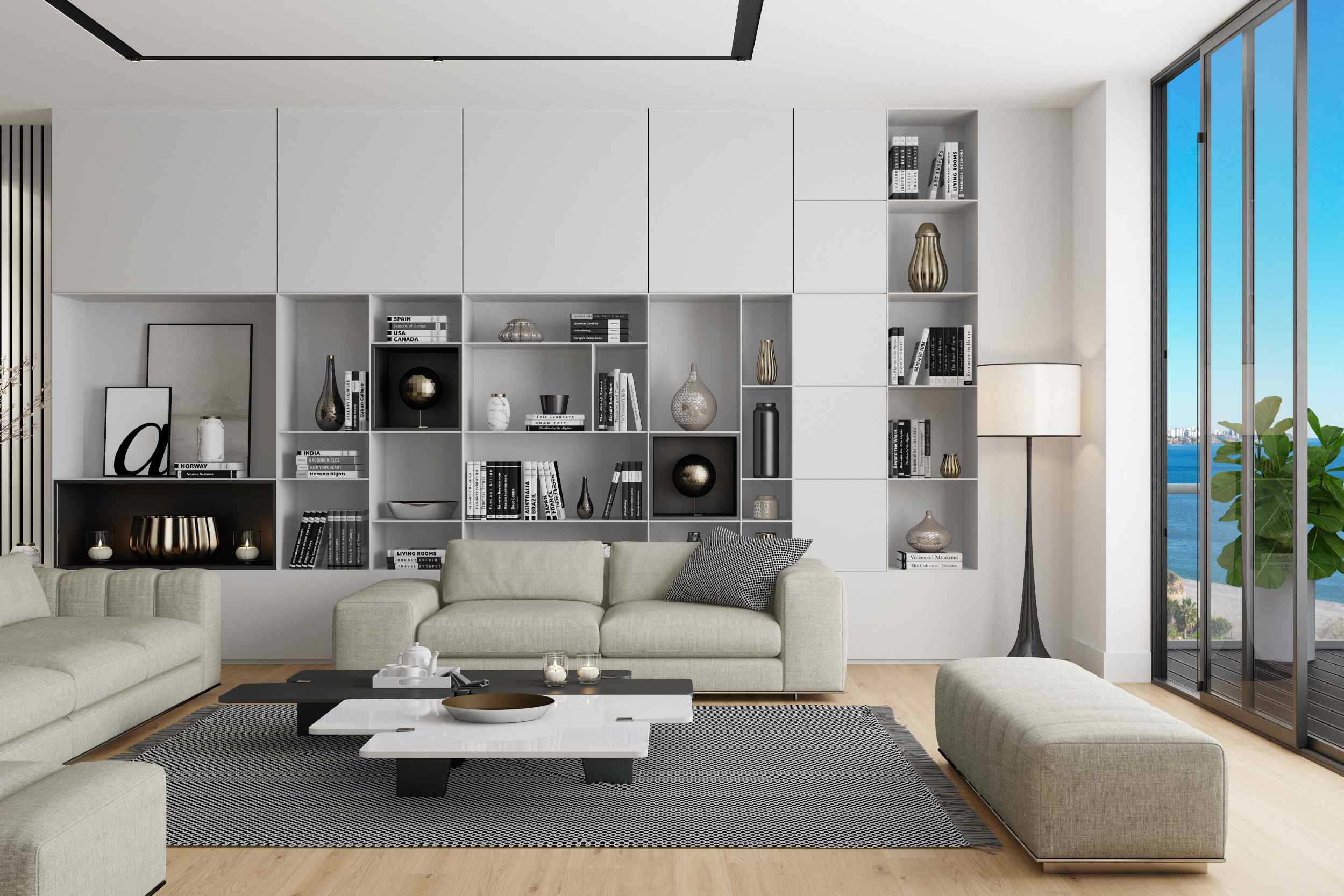 Wall-to-Wall Combination Bookshelf And TV Stand Unit