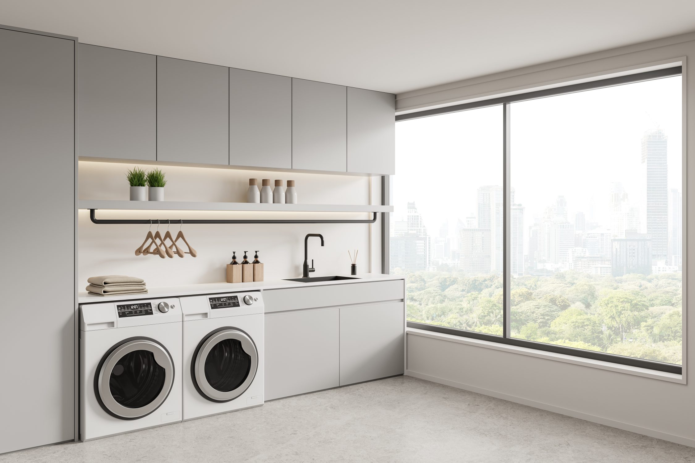 Custom Cabinet For A Built-In Washer-Dryer Combo Laundry Room