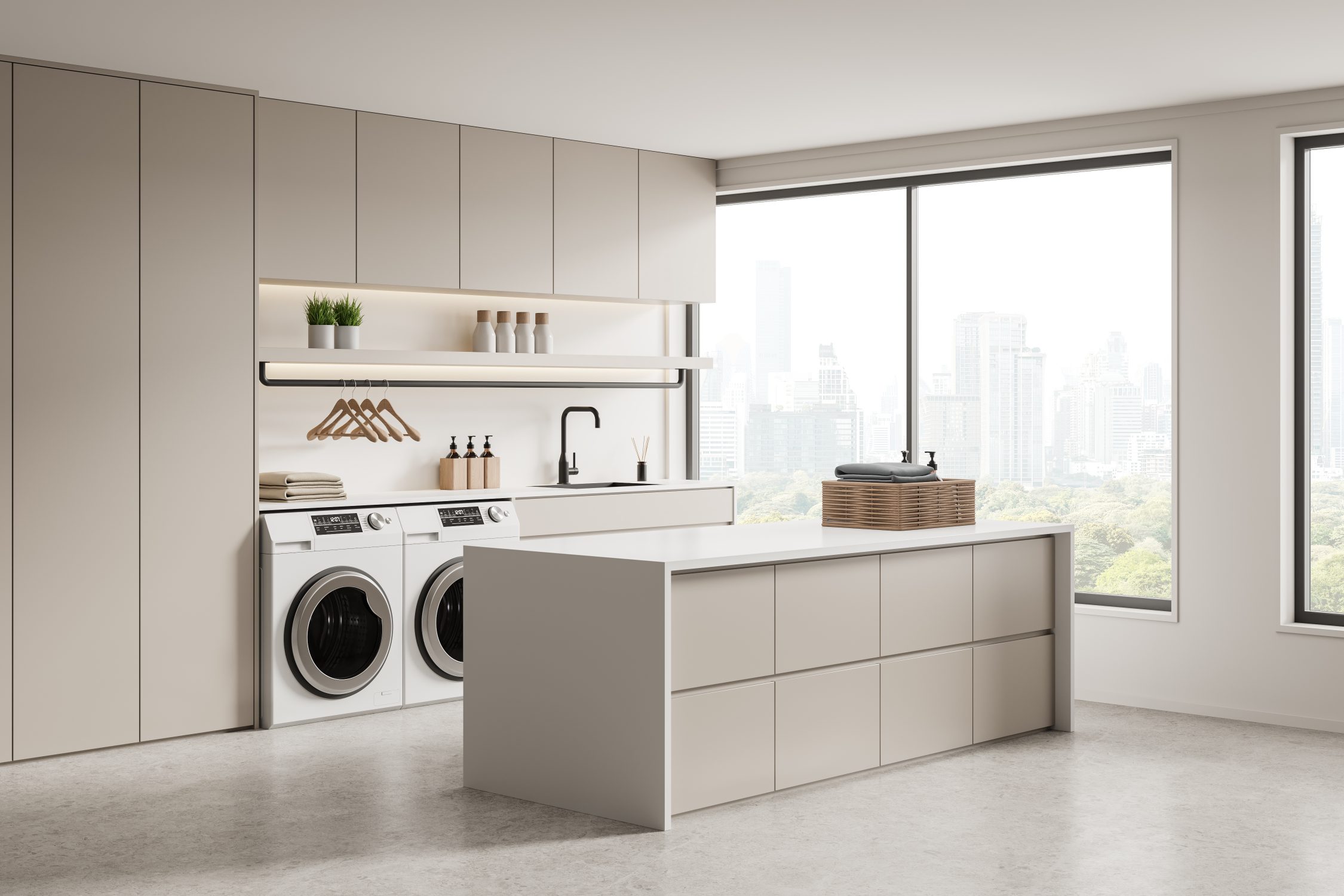 Custom Cabinet For A Built-In Washer-Dryer Combo Laundry Room