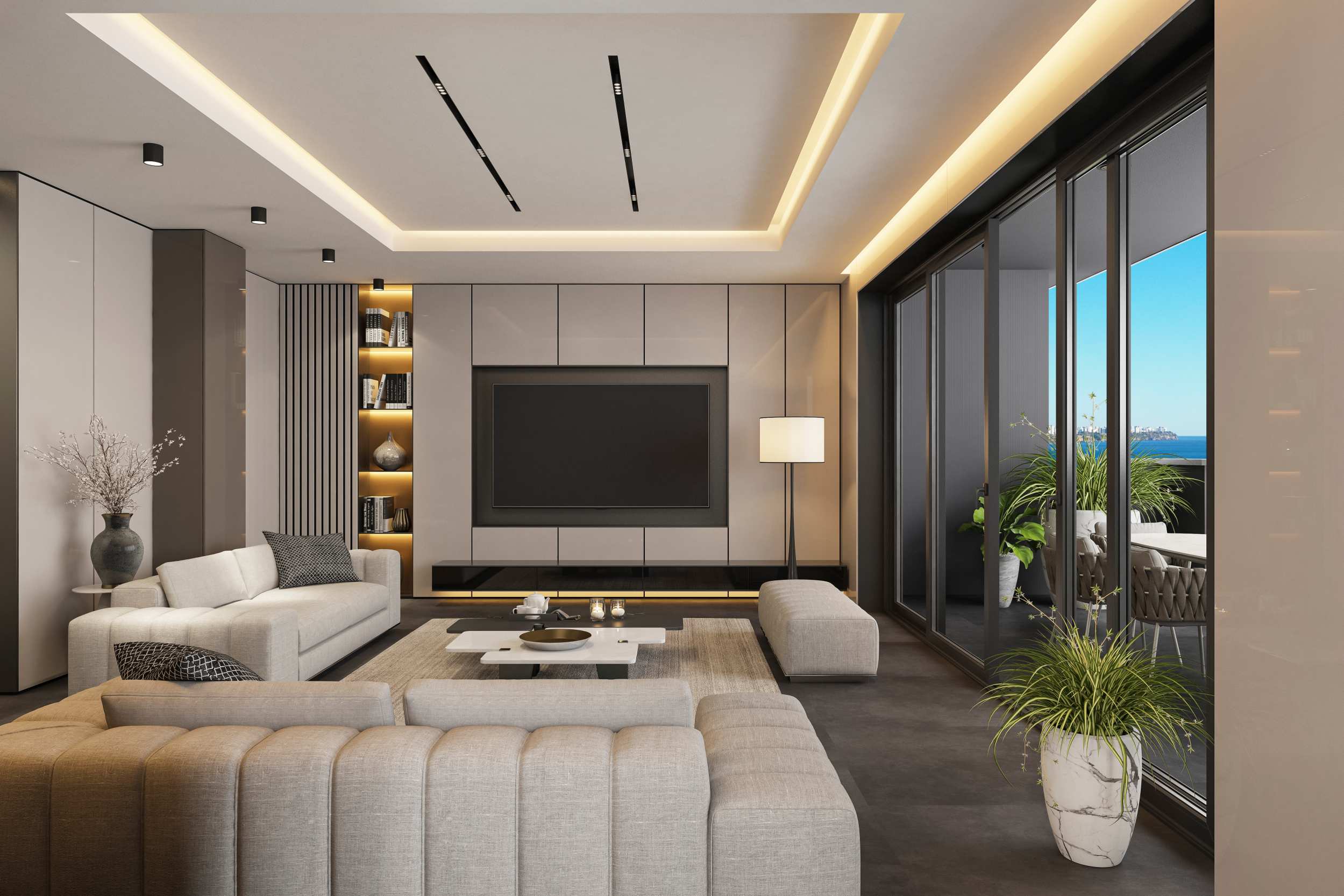 Modern Built-in TV Cabinet Wall Unit with Display Shelves
