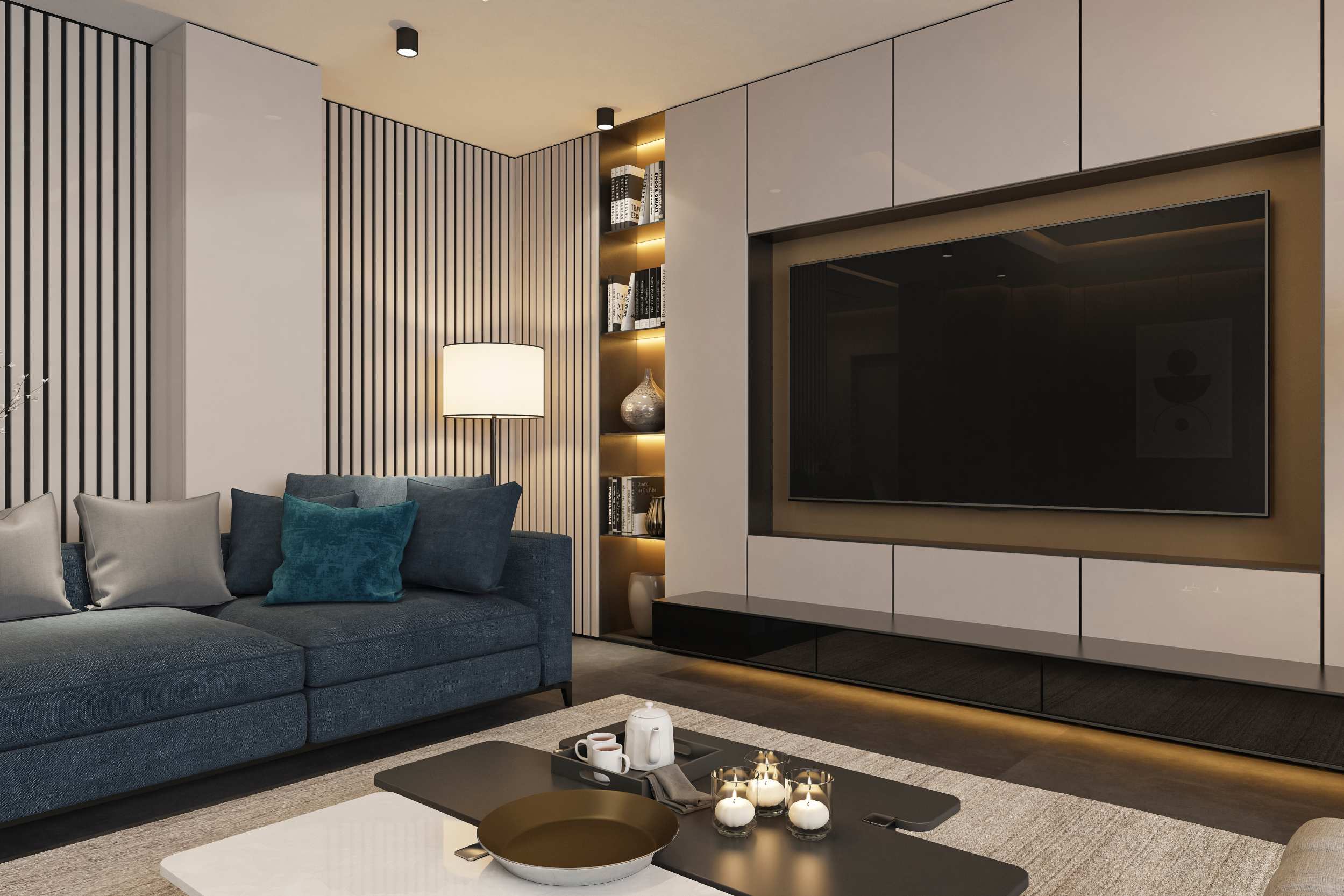 Modern Built-in TV Cabinet Wall Unit with Display Shelves