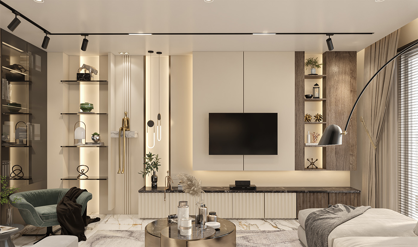 Modern High Gloss Lacquer Living Room TV Wall Cabinet System Design