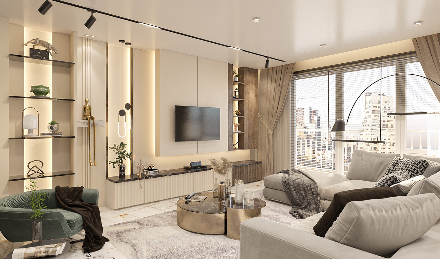 Modern High Gloss Lacquer Living Room TV Wall Cabinet System Design