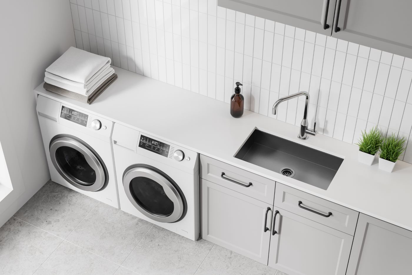 Classic Grey Laundry Cabinets with Modern Shaker Doors & Matte Finish