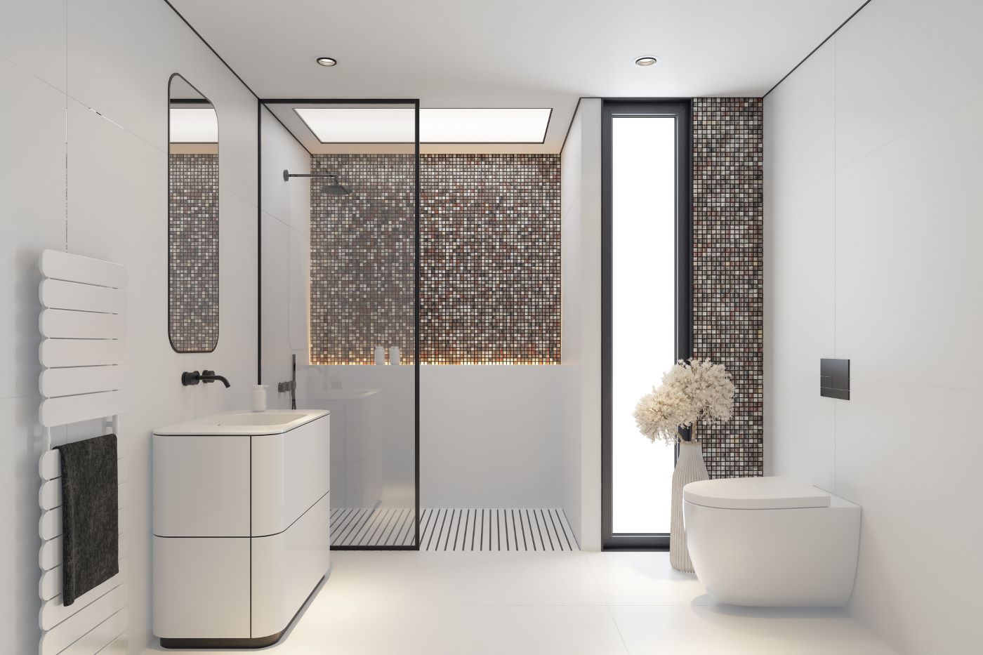 Contemporary White Floating Vanity with Soft Rounded Edges & Matte Black Accents