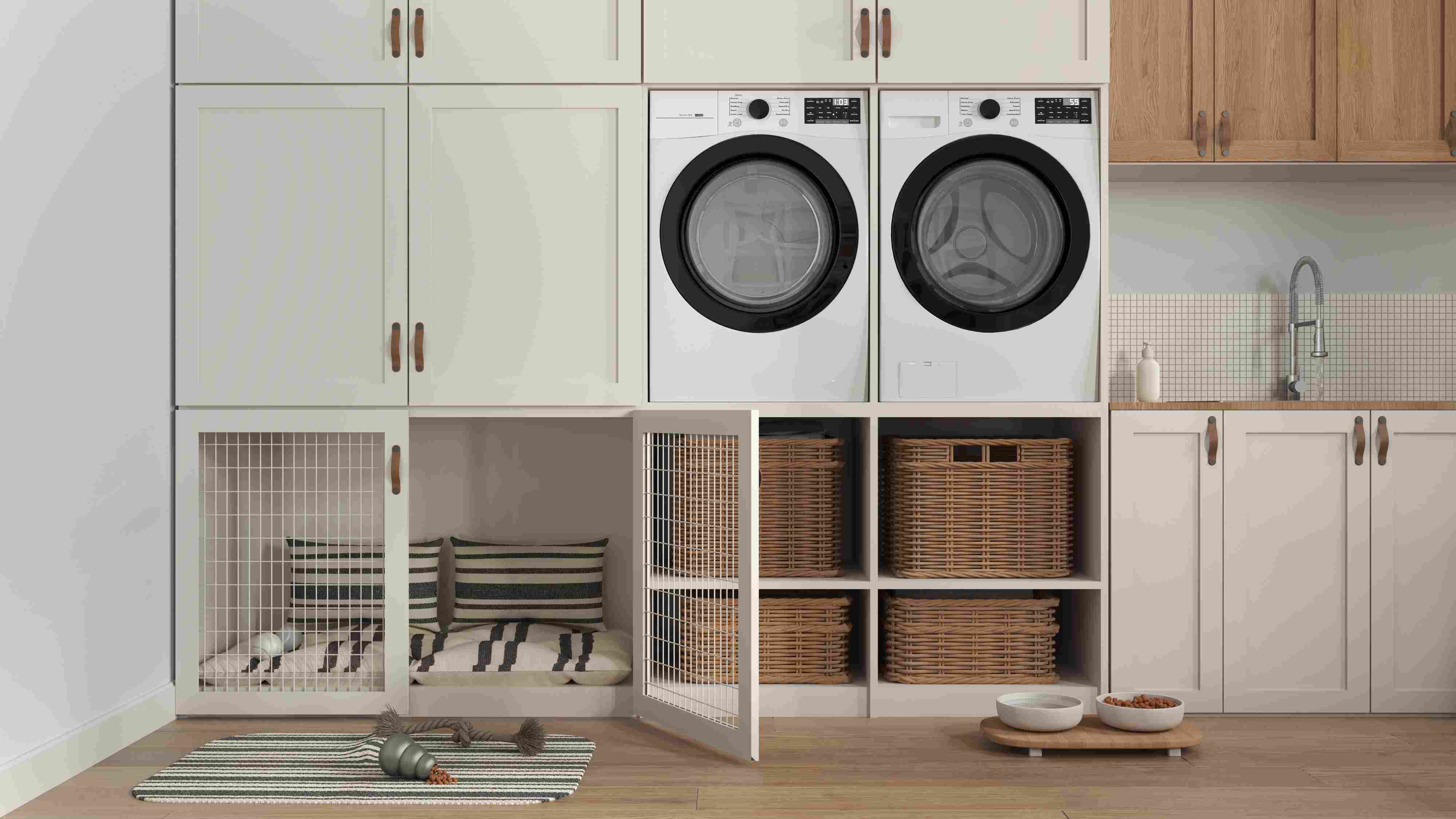 Wood-grain Matte Lacquer Washer-Dryer Combo Laundry Room